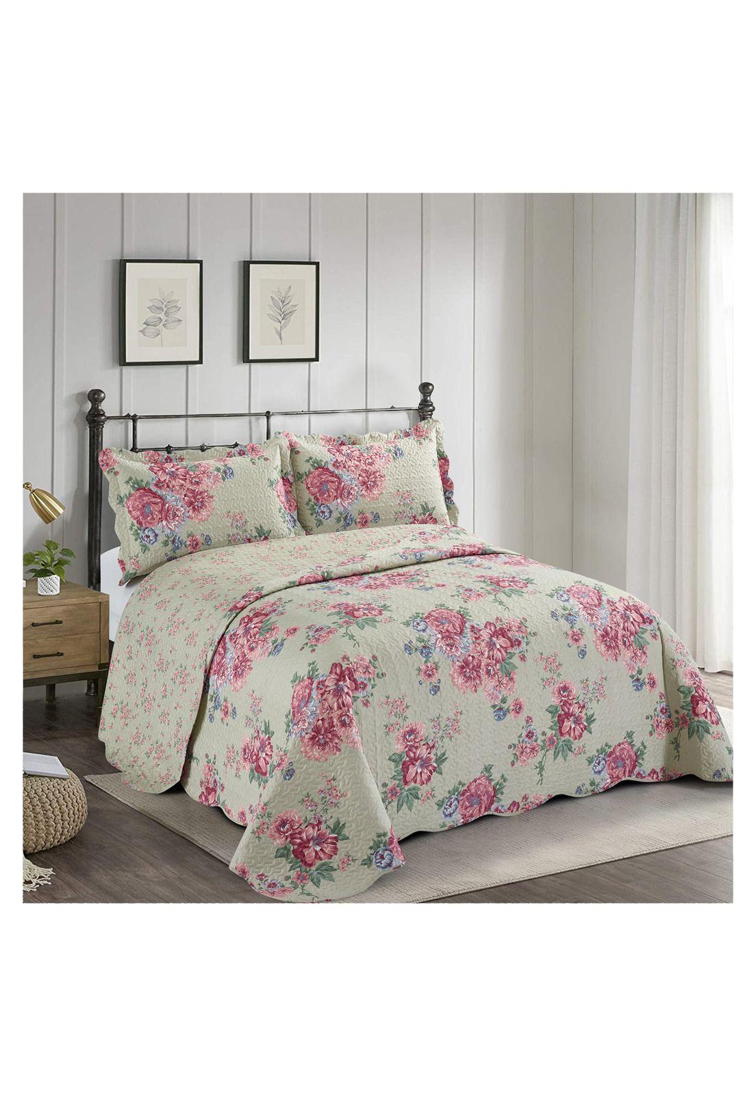 Quilt Cubrecama Reversible Patchwork 2 Plazas Queen Beige-1