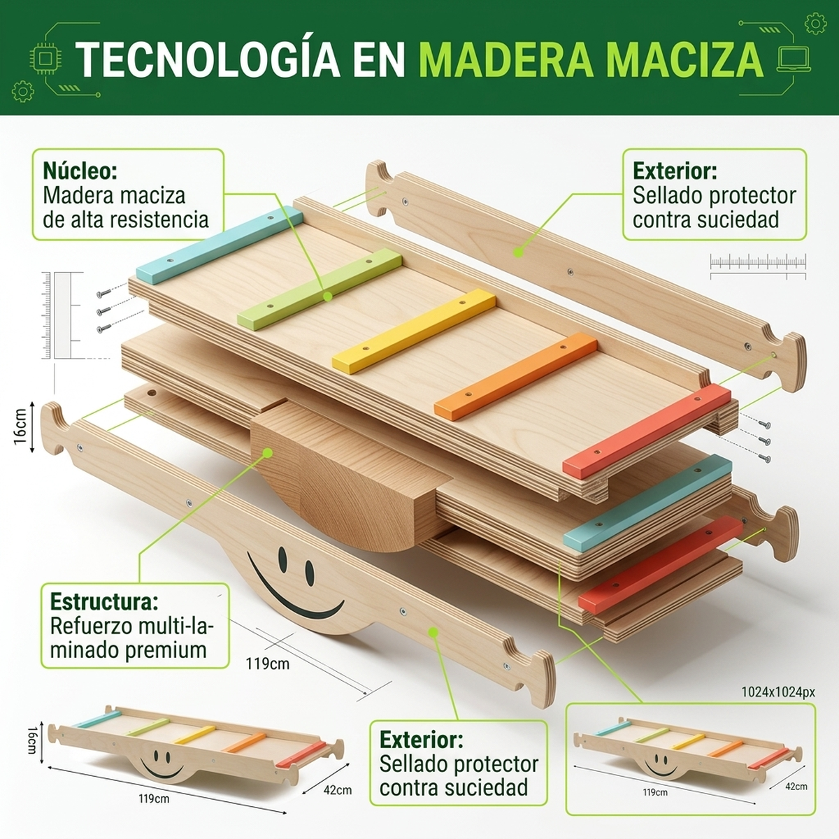 Tabla Equilibrio Madera Niños Infantil Sensorial Montessori Vkids - Tabla-7