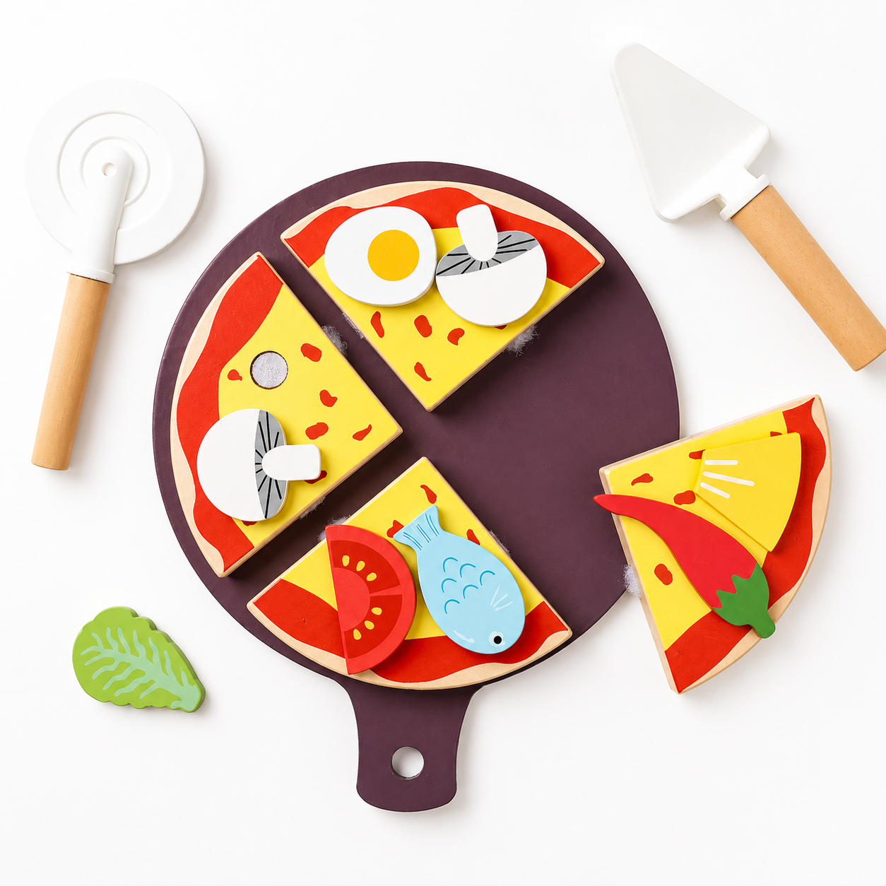 Juego Didactico Niños Set Pizza Utencilios Cocina Madera Vkids - Utencilios-2