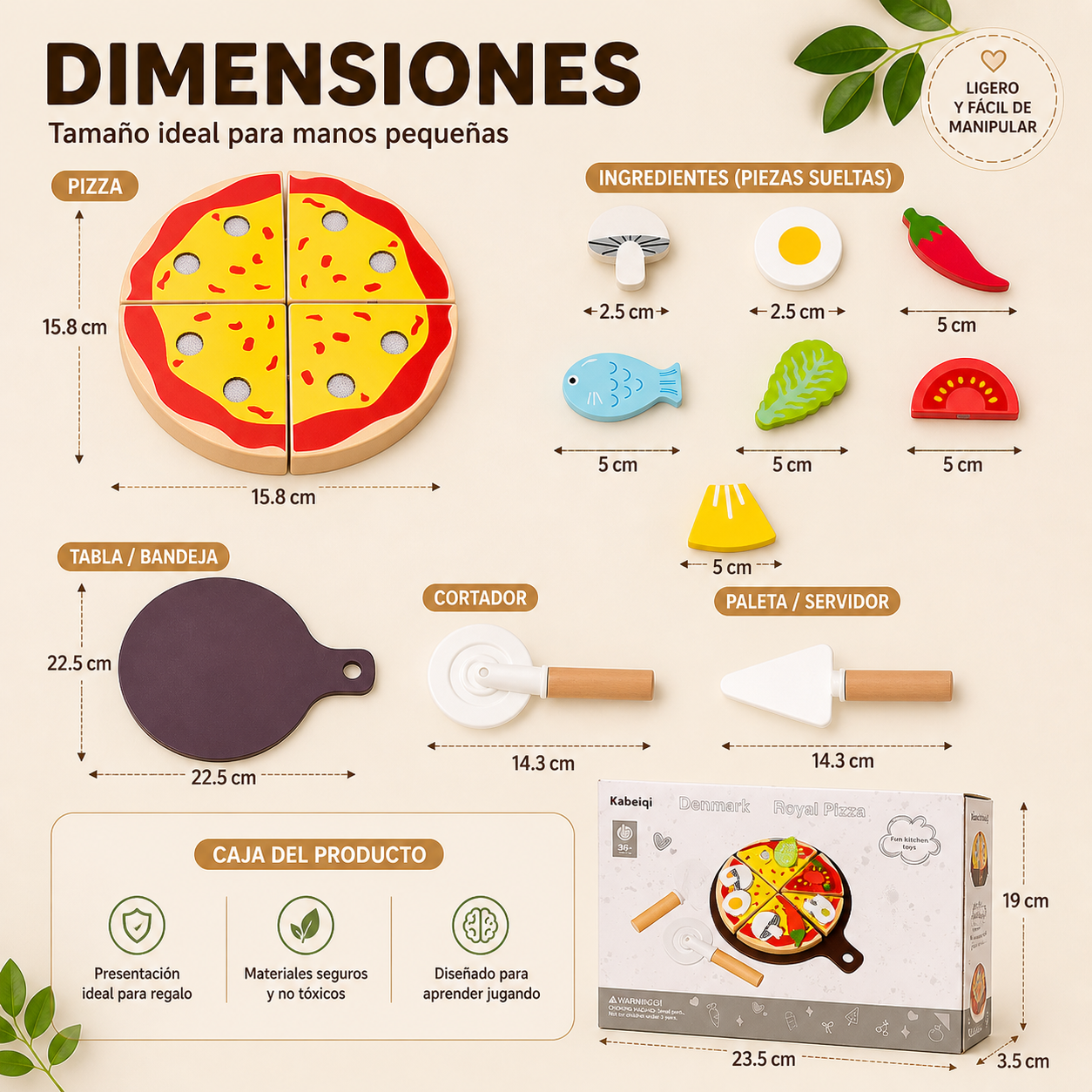Juego Didactico Niños Set Pizza Utencilios Cocina Madera Vkids - Utencilios-4
