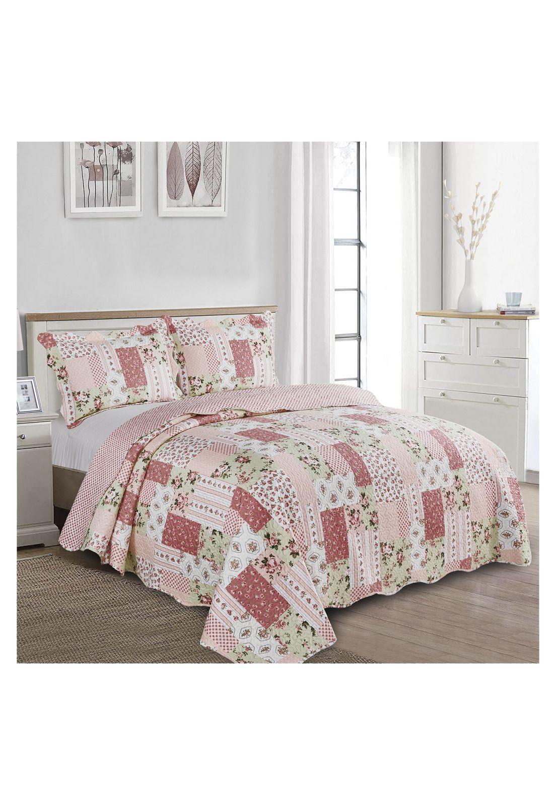 Quilt Cubrecama Reversible Bali 1,5 Plaza Rosa-1