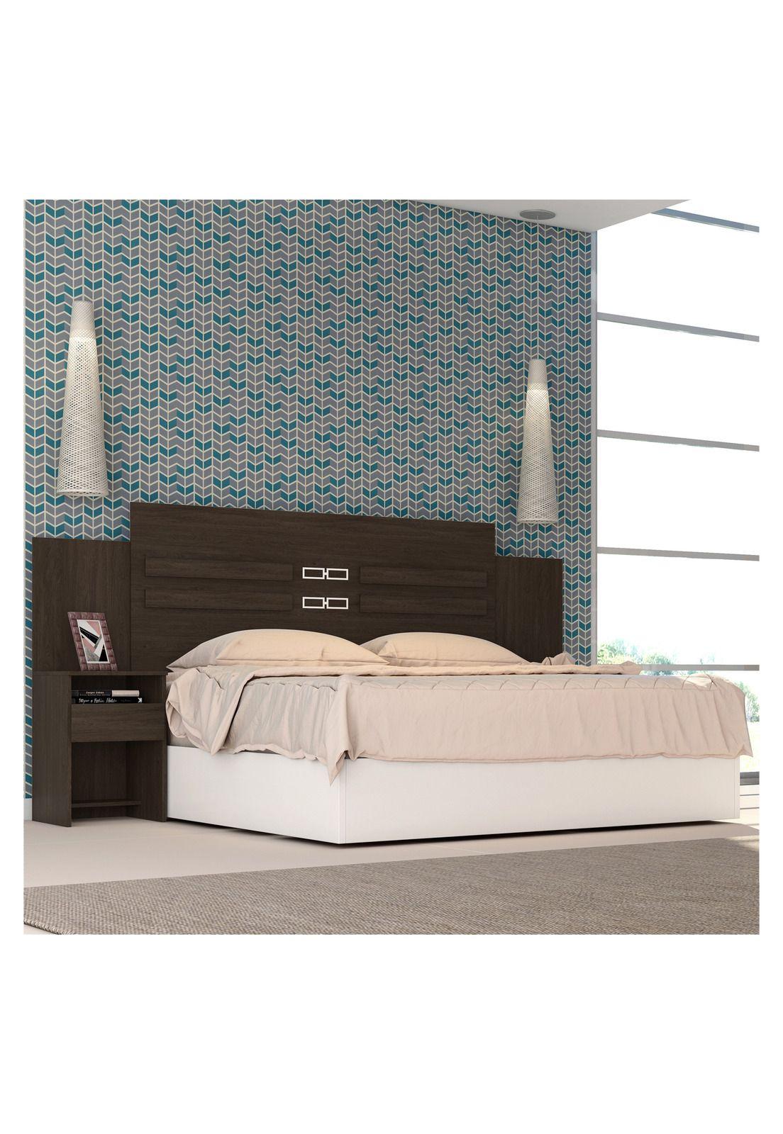 Respaldo Cama Queen 2 Plazas Set 2 Veladores Café Oscuro-1