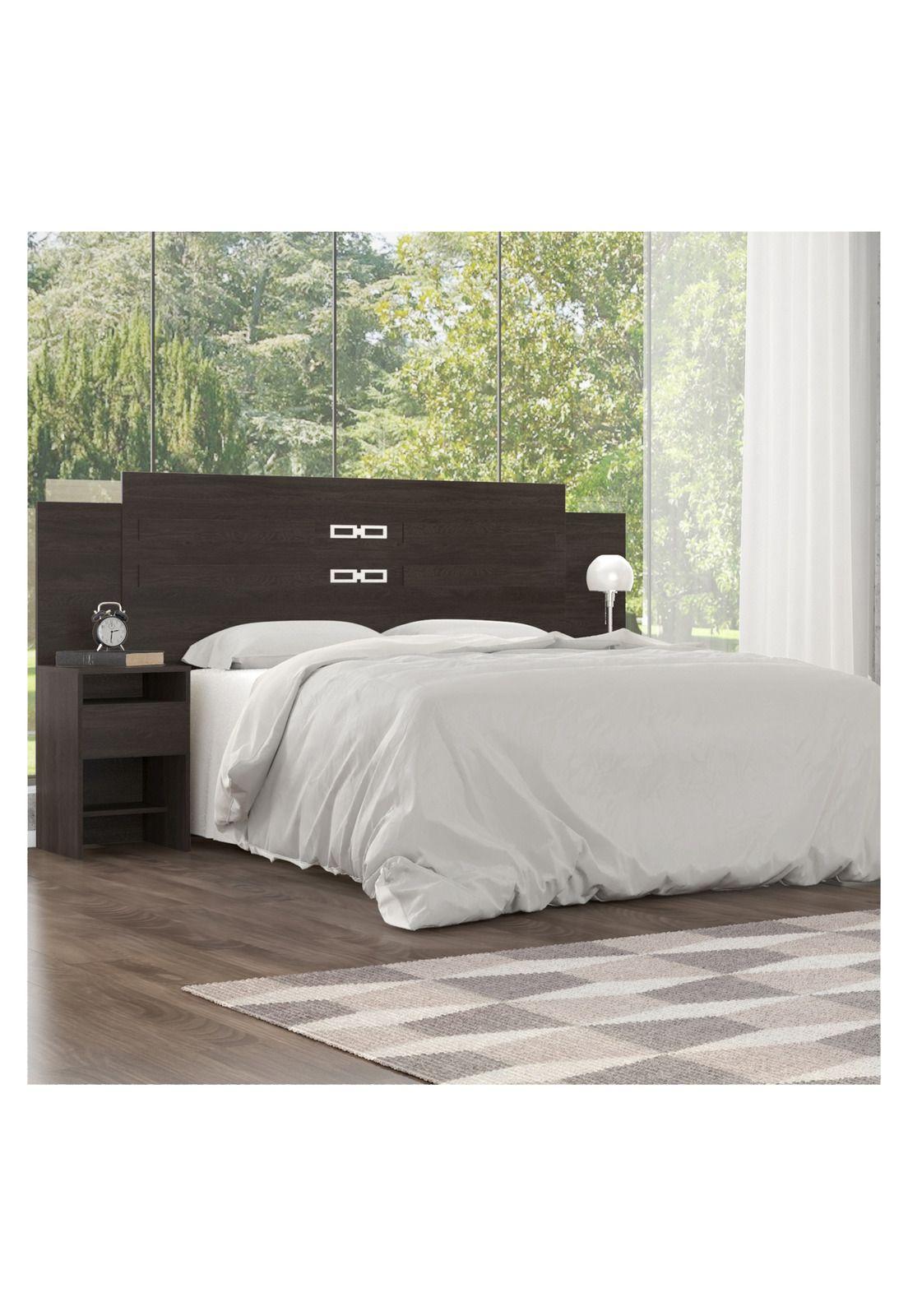 Respaldo Cama Queen 2 Plazas Set 2 Veladores Café Oscuro-4