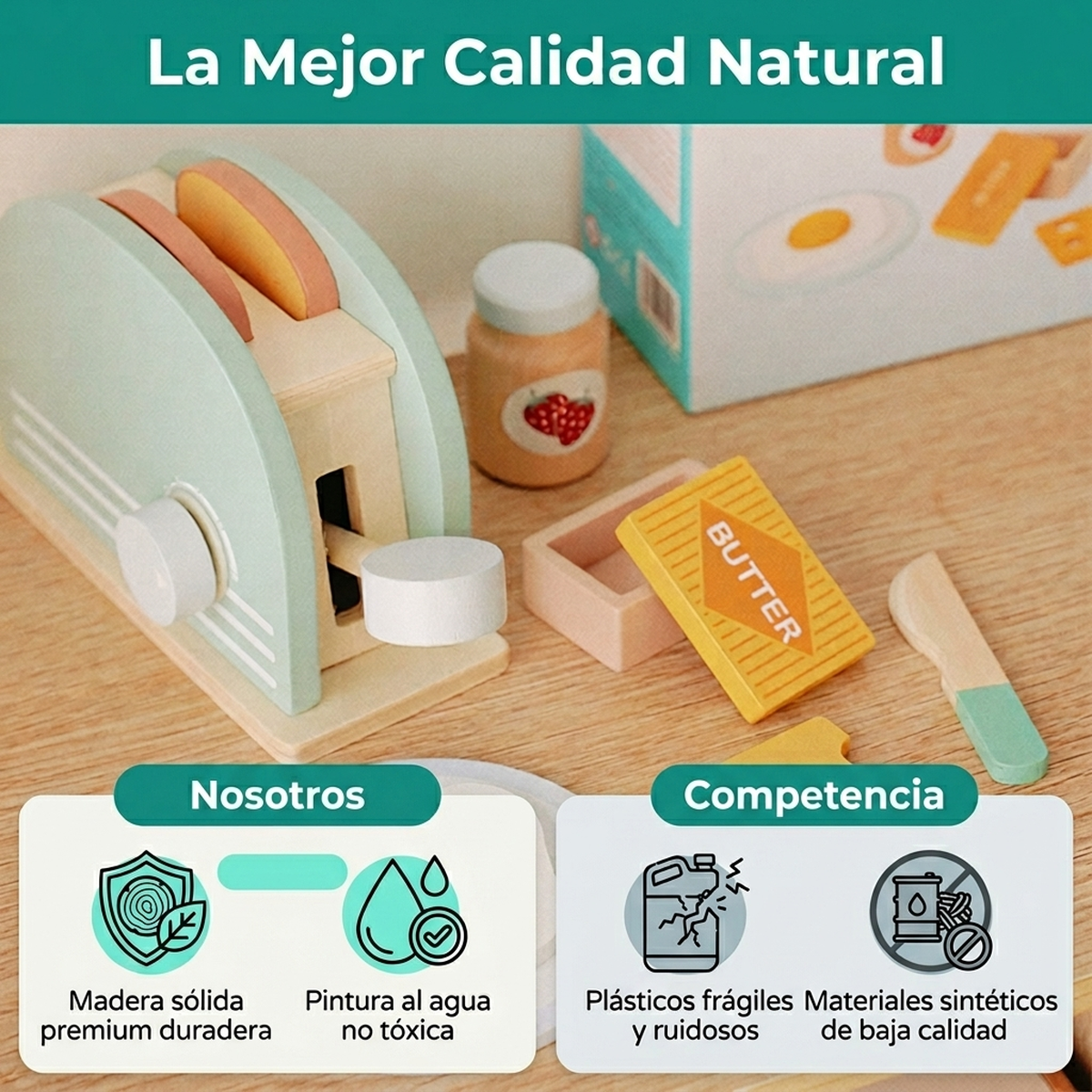 Juguete Infantil Madera Juego Bebe Set Tostadora Pan Cocina-4