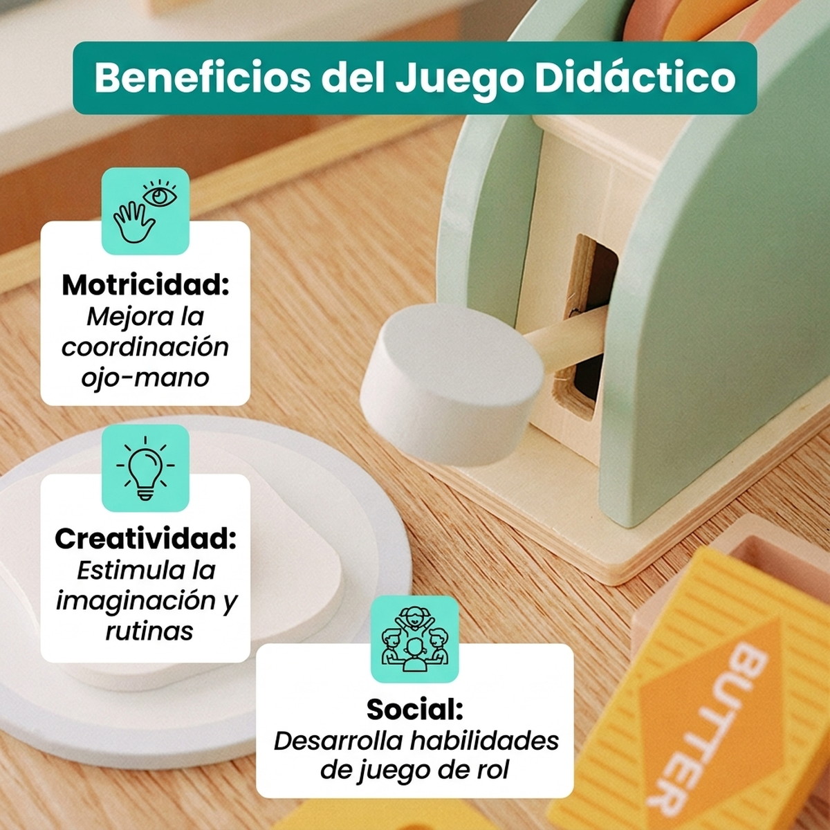 Juguete Infantil Madera Juego Bebe Set Tostadora Pan Cocina-7