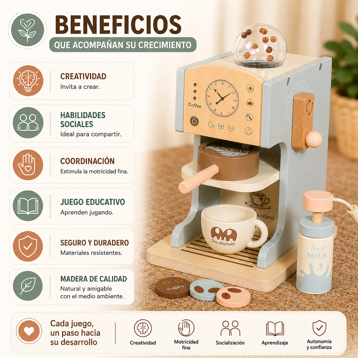 Juego Didactico Juguete Madera Set Cafetera Cocina Infantil-2