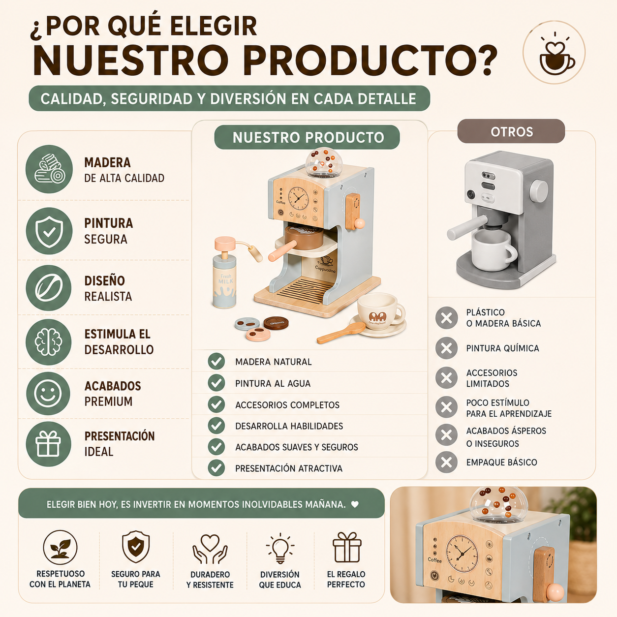Juego Didactico Juguete Madera Set Cafetera Cocina Infantil-3