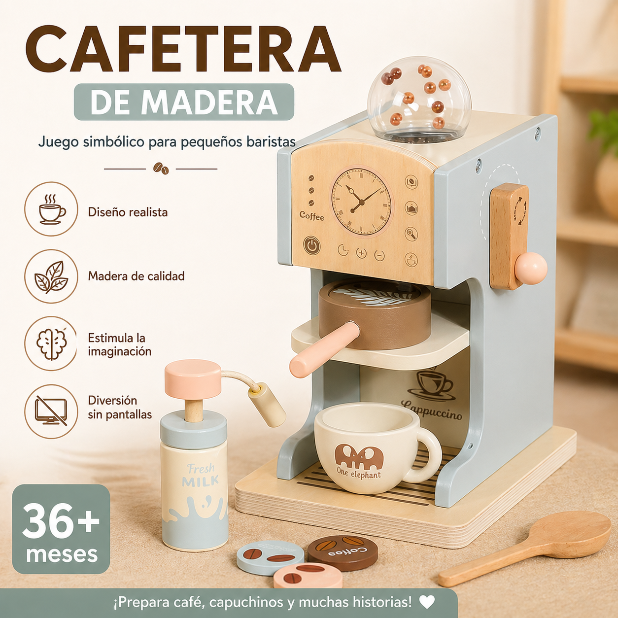 Juego Didactico Juguete Madera Set Cafetera Cocina Infantil-4