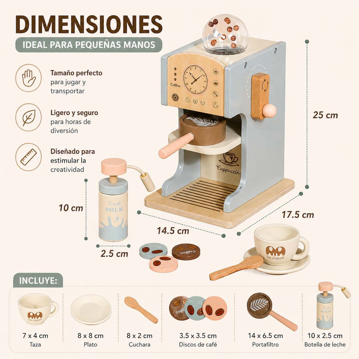 Juego Didactico Juguete Madera Set Cafetera Cocina Infantil-5