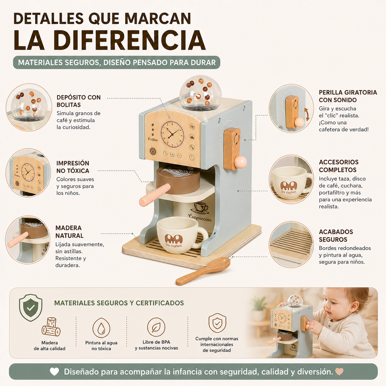 Juego Didactico Juguete Madera Set Cafetera Cocina Infantil-7