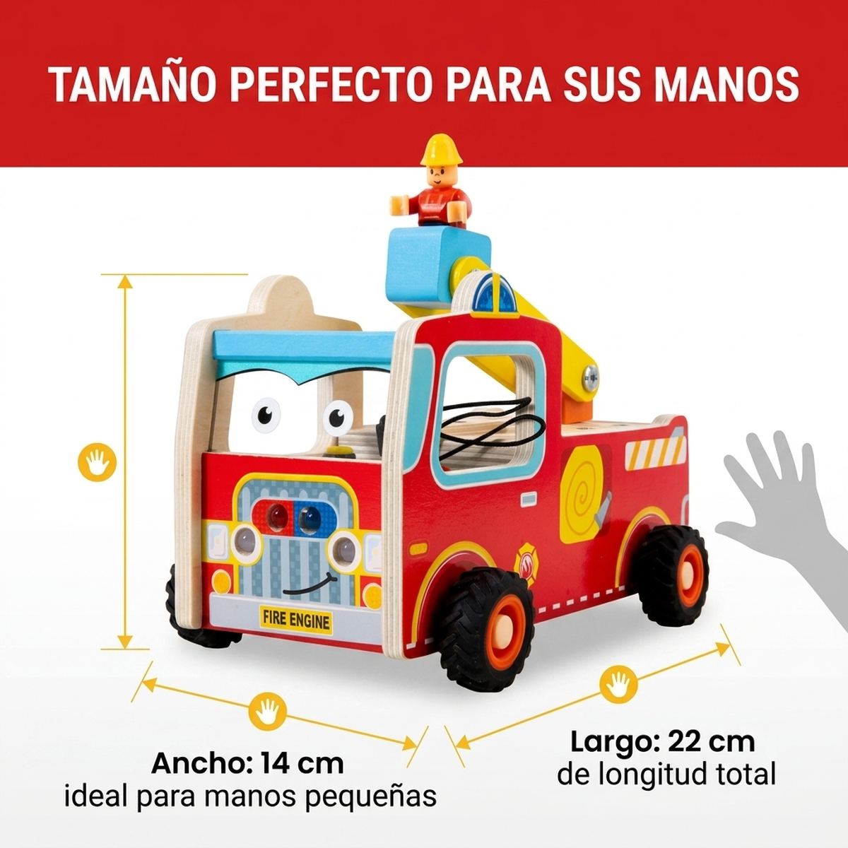Juguete Madera Montessori Camion Bomberos Motricidad Fina Vkids - Camion Bomberos-3