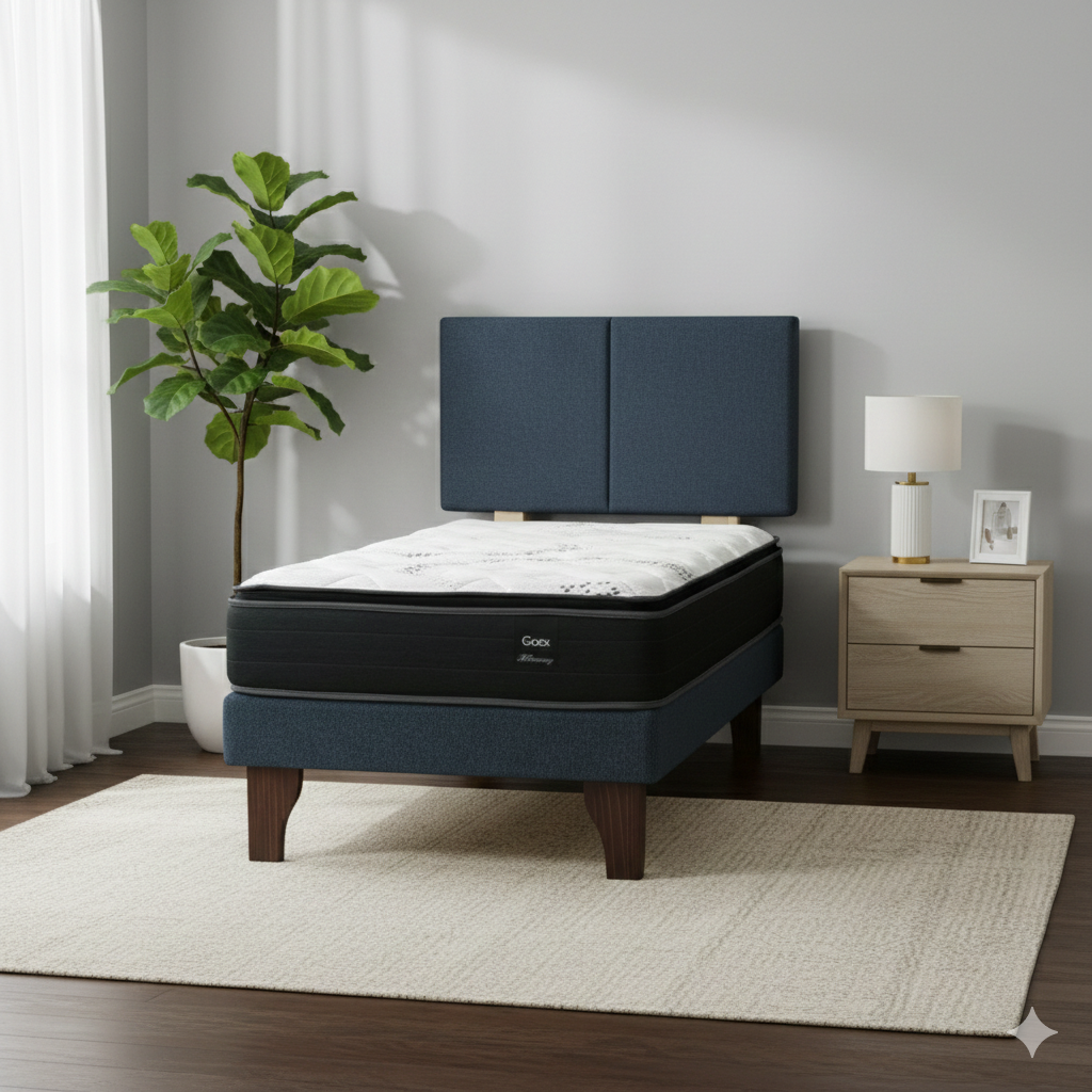 Cama Europea 1 Plaza 190 Plus Respaldo Everest azul-0