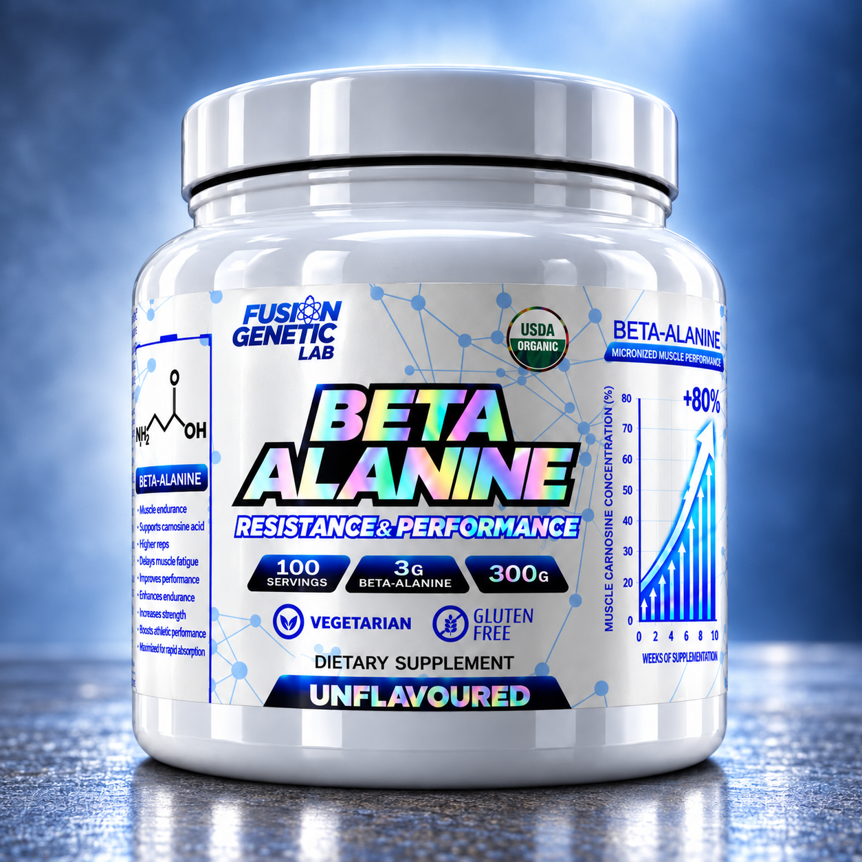 Beta Alanina 300g Fusion Genetic Lab 100 Porciones Resistencia y Rendimiento Muscular Sin Sabo-3