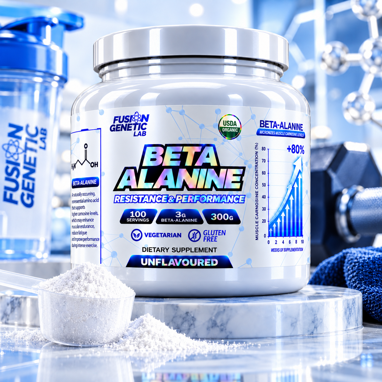 Beta Alanina 300g Fusion Genetic Lab 100 Porciones Resistencia y Rendimiento Muscular Sin Sabo-6