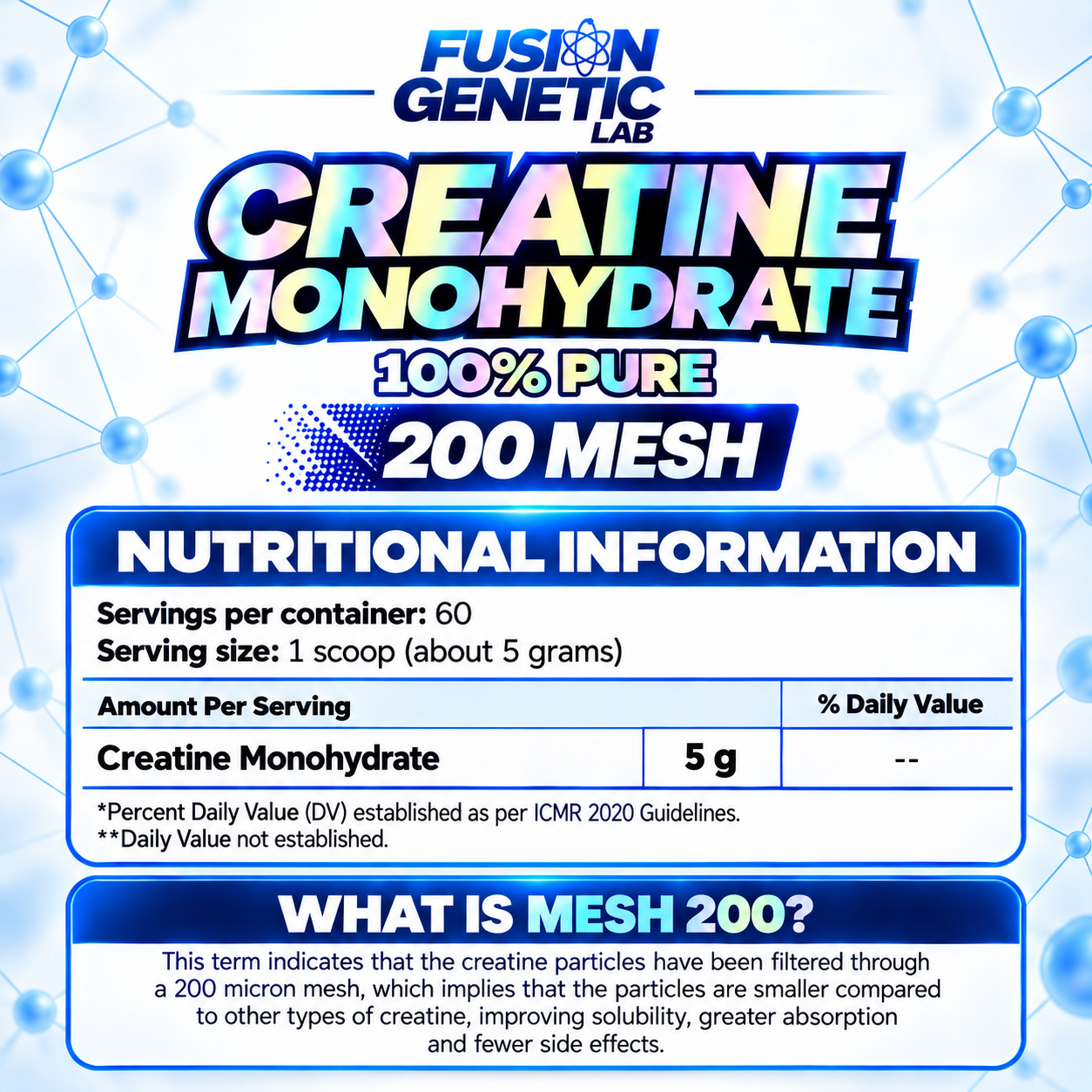 Creatina Monohidratada 200 Mesh 300g Fusion Genetic Lab-4