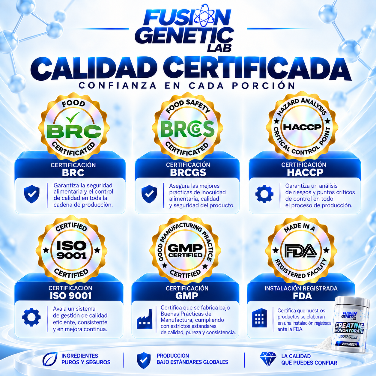 Creatina Monohidratada 200 Mesh 300g Fusion Genetic Lab-5