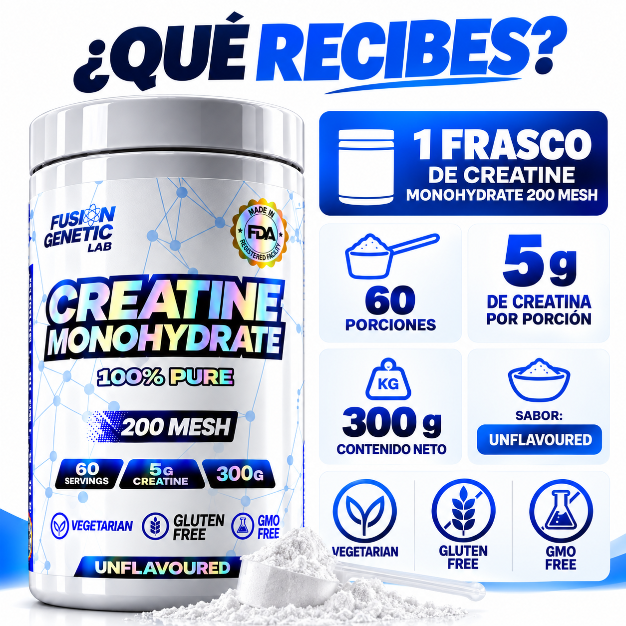 Creatina Monohidratada 200 Mesh 300g Fusion Genetic Lab-6
