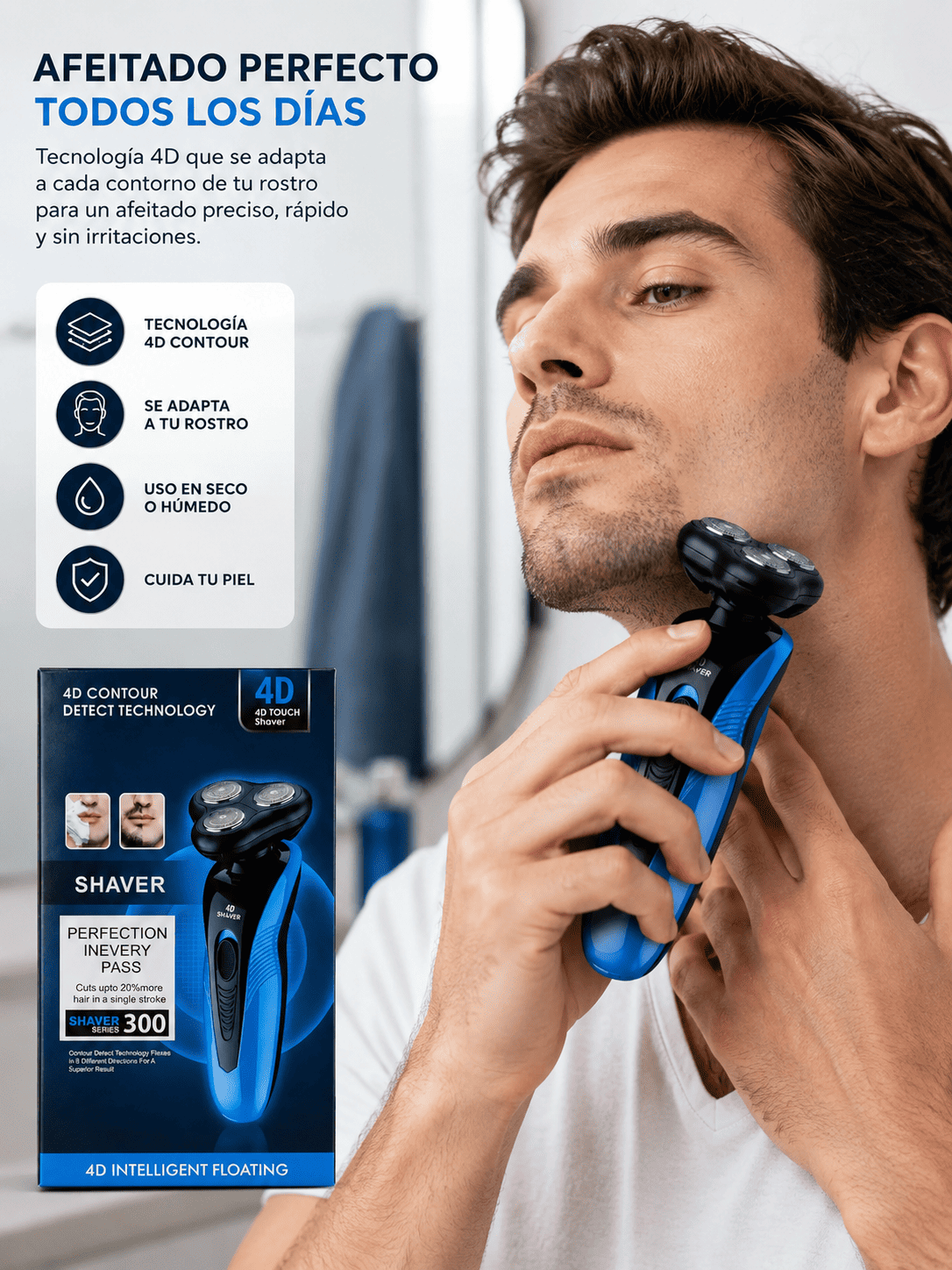 M quina de Afeitar El ctrica 4D Recargable con Cabezales Flotantes Giratorios Afeitadora Inal mbrica-1