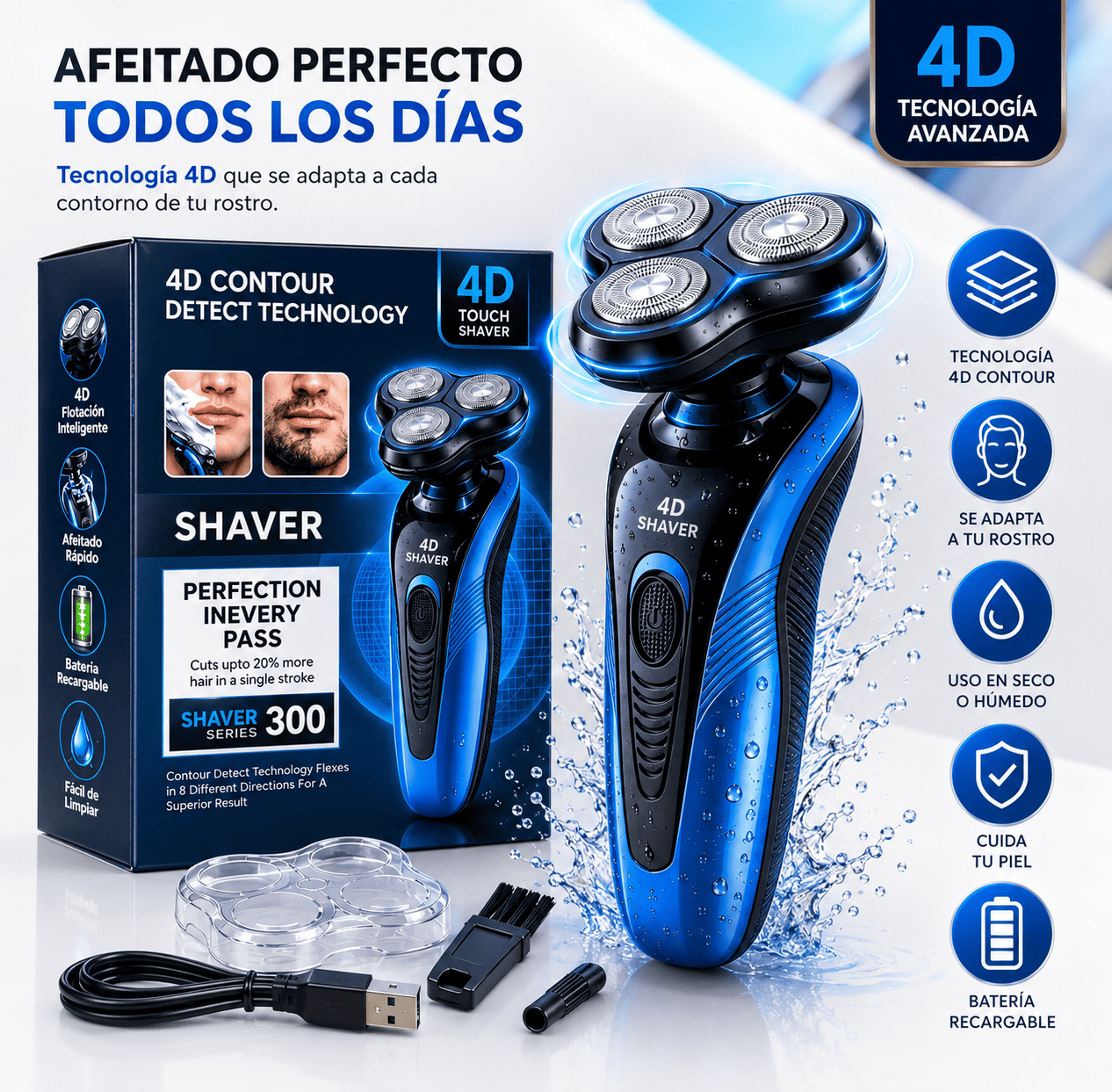 M quina de Afeitar El ctrica 4D Recargable con Cabezales Flotantes Giratorios Afeitadora Inal mbrica-3