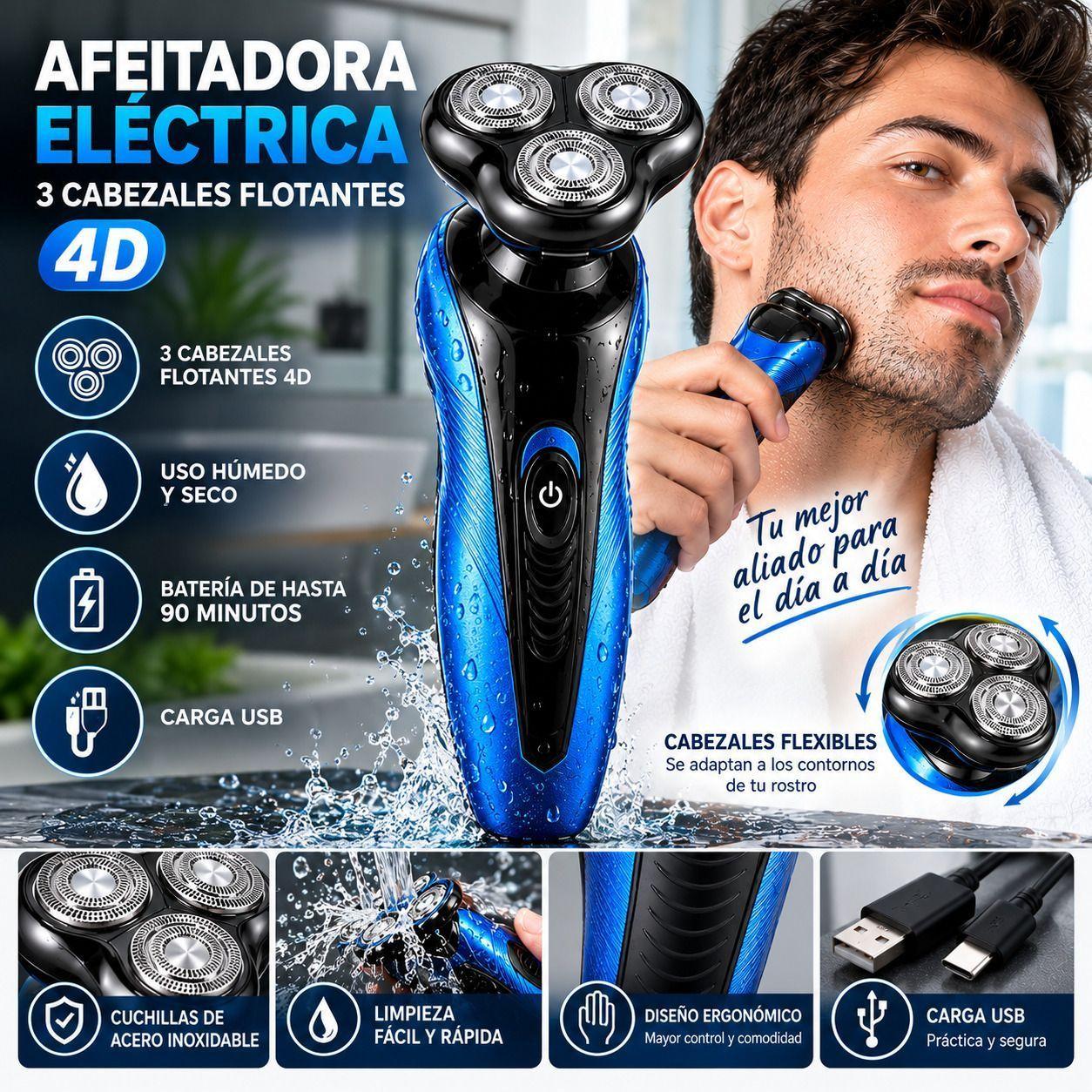 M quina de Afeitar El ctrica 4D Recargable con Cabezales Flotantes Giratorios Afeitadora Inal mbrica-5