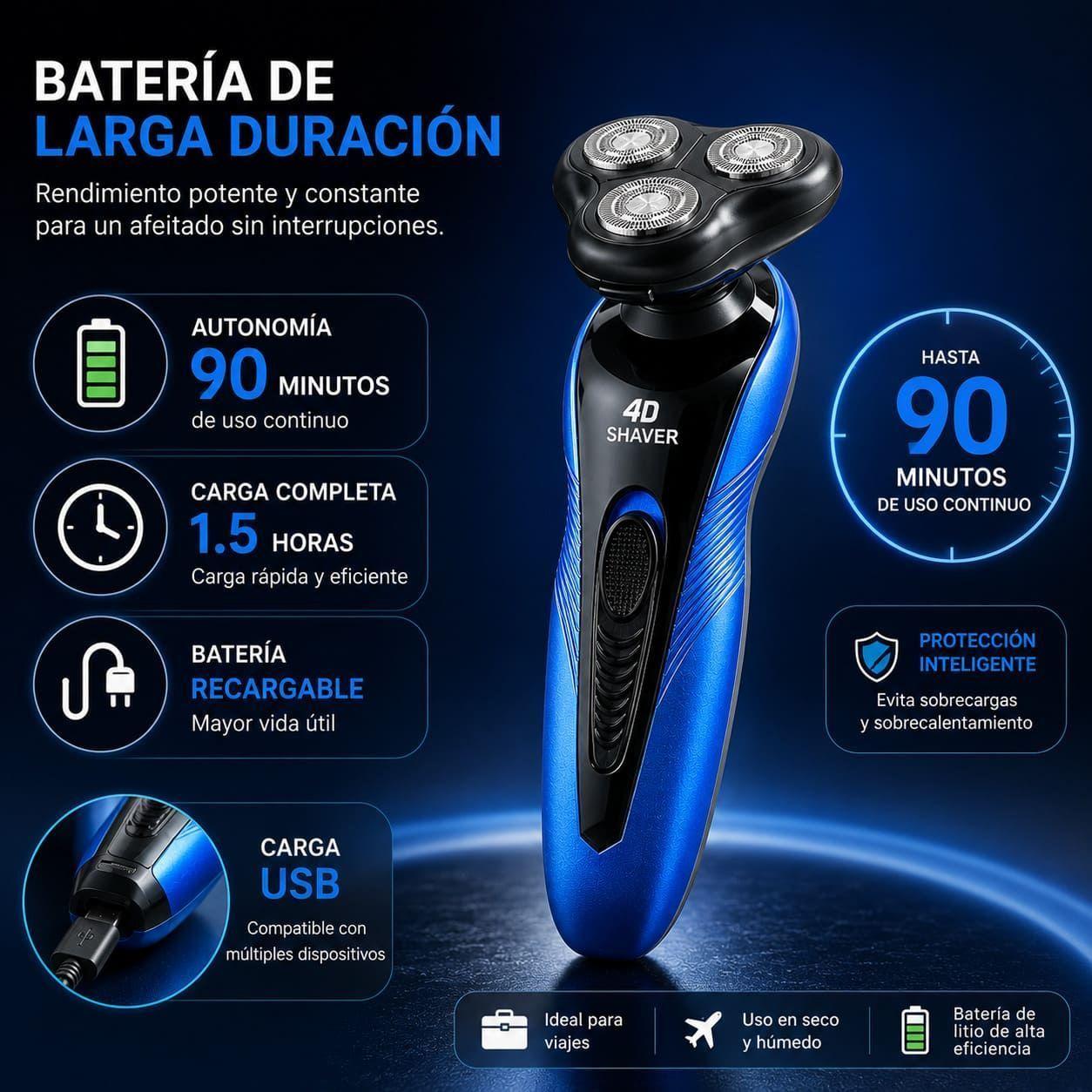 M quina de Afeitar El ctrica 4D Recargable con Cabezales Flotantes Giratorios Afeitadora Inal mbrica-6