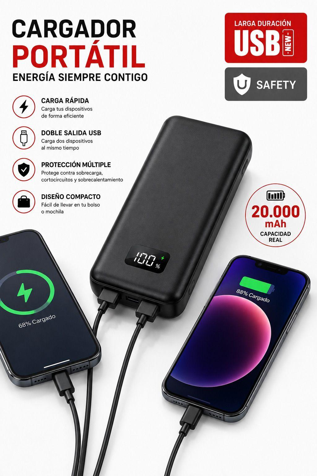 Power Bank 30000mAh Bateria Externa USB Carga Rapida Pantalla LED-4