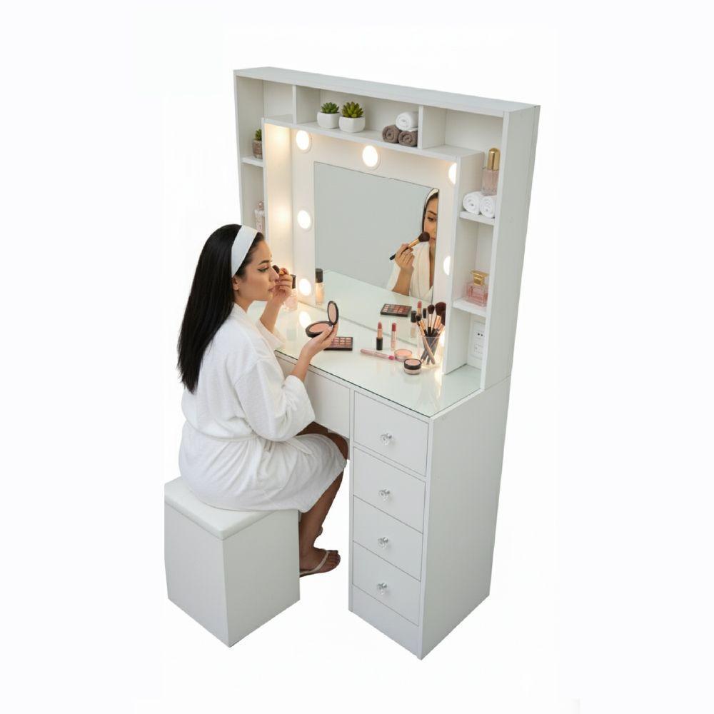 Tocador Hollywood repisero luz empotrada 9 cajones -4