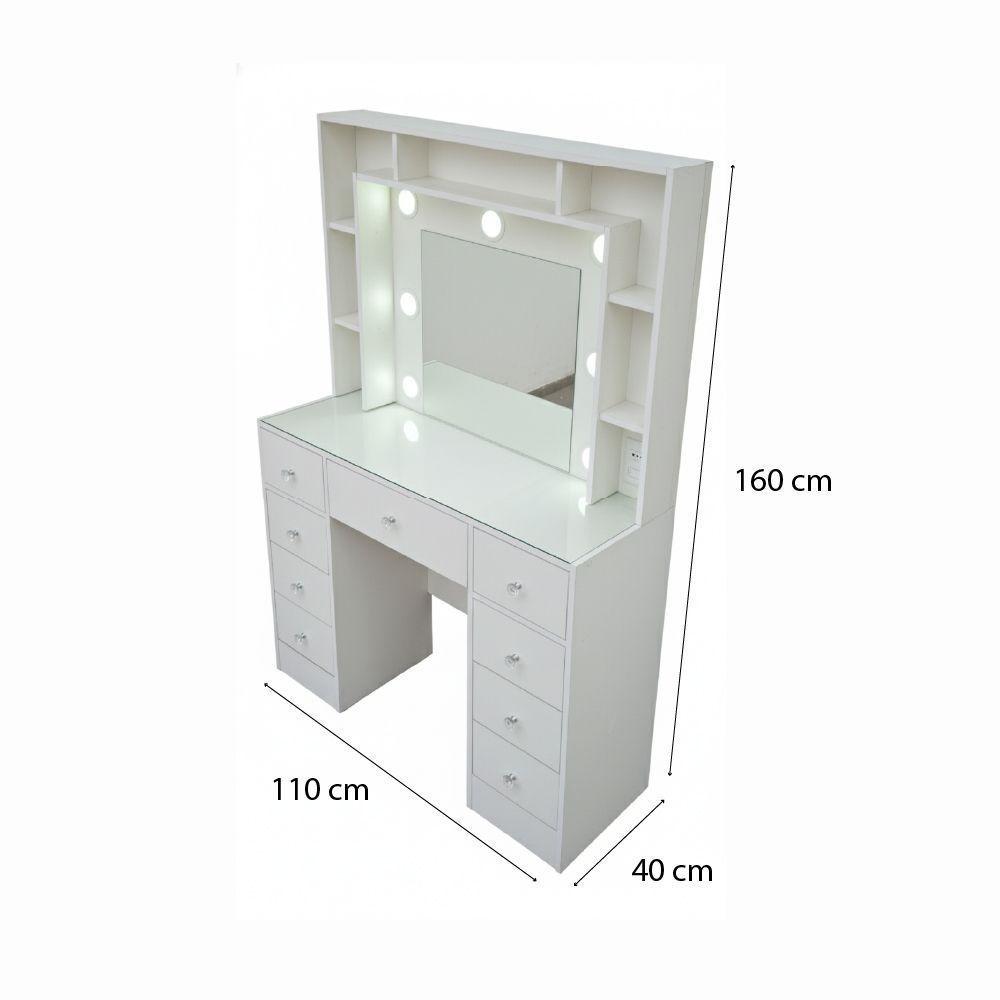 Tocador Hollywood repisero luz empotrada 9 cajones -6