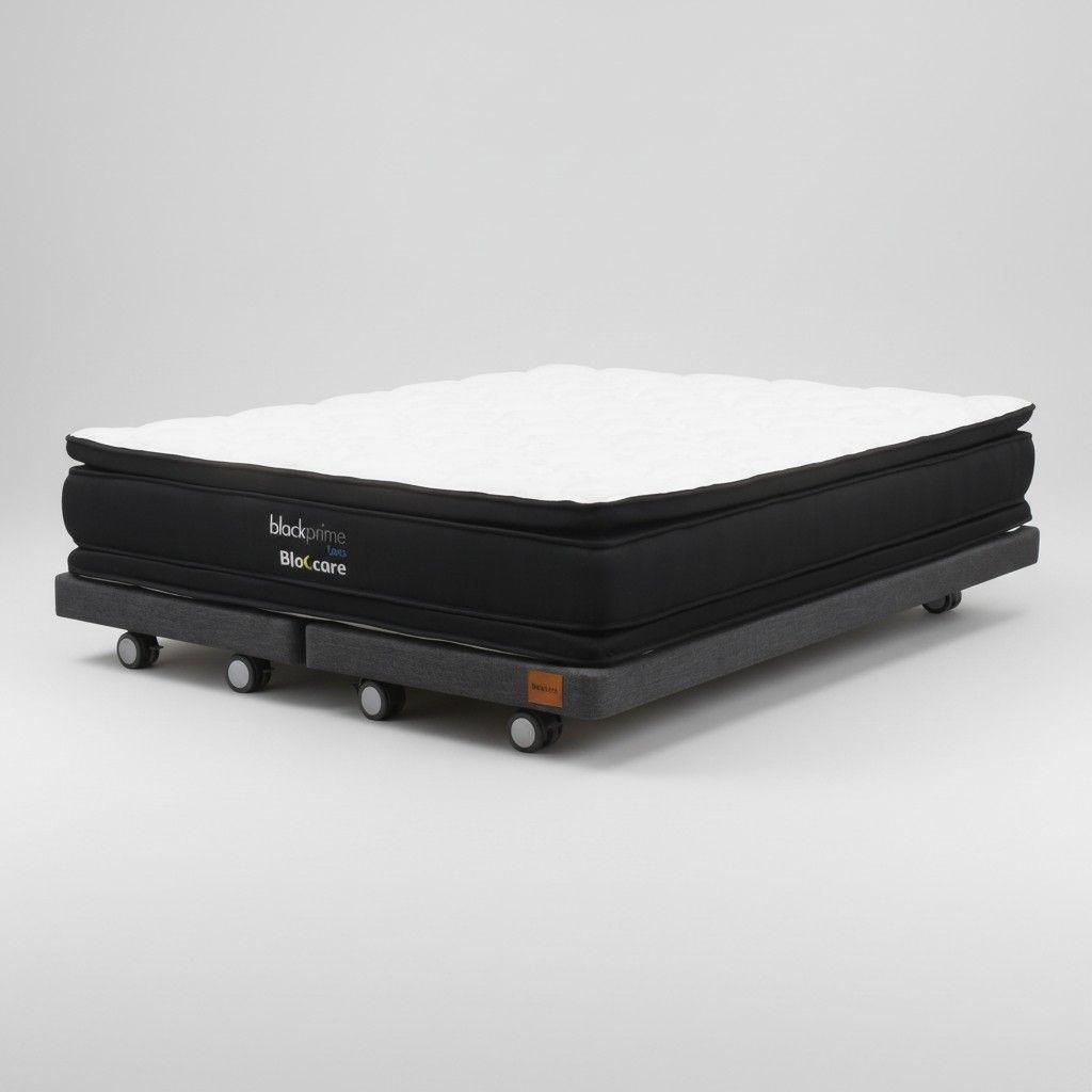 Cama Super King Box 8 cm L200cm Colchon Black Prime Modelo Dos Con Rueda Logo Gris-4