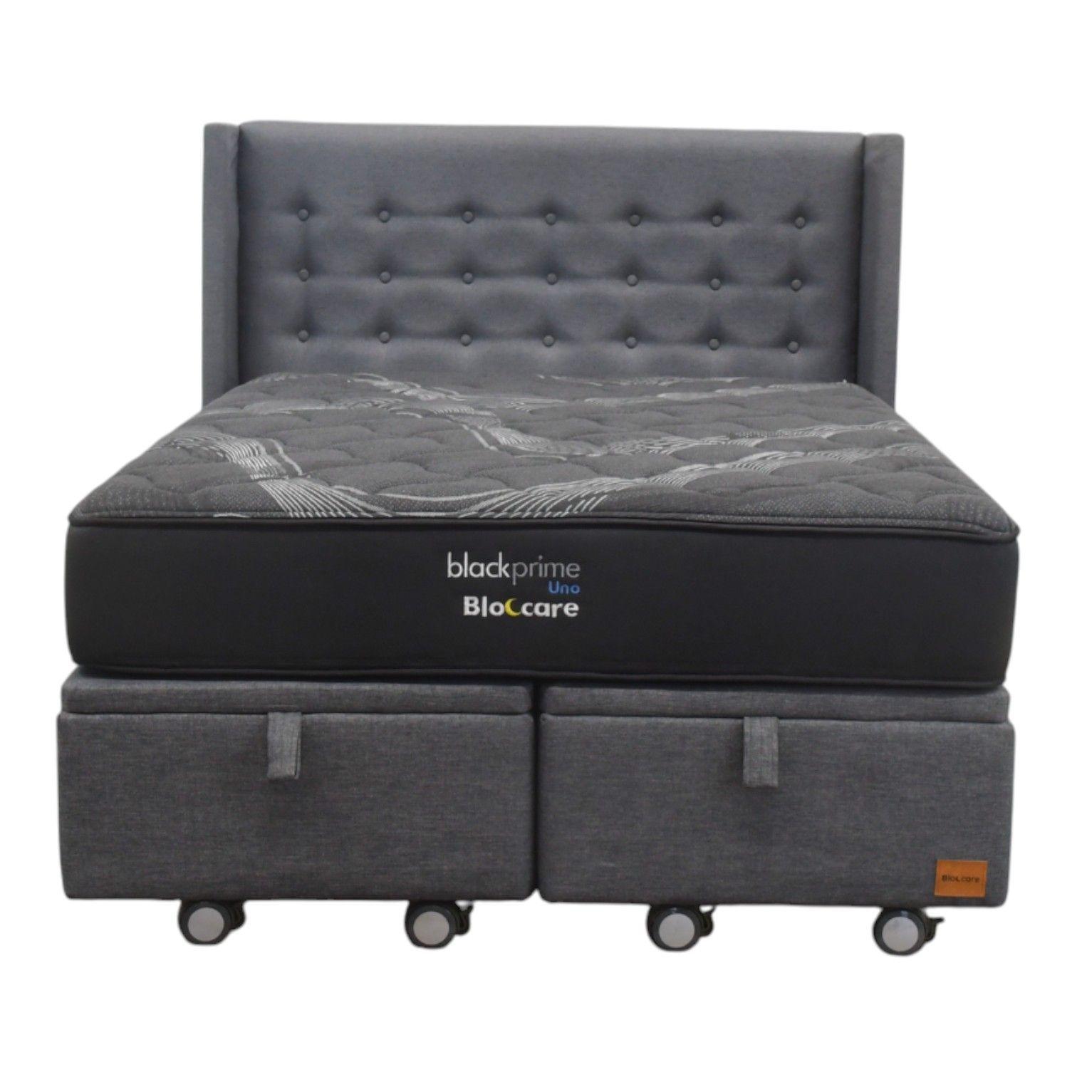 Cama Baul Super King L200 cm Colchon Black Prime Modelo Uno Respaldo Rueda Logo Gris-4