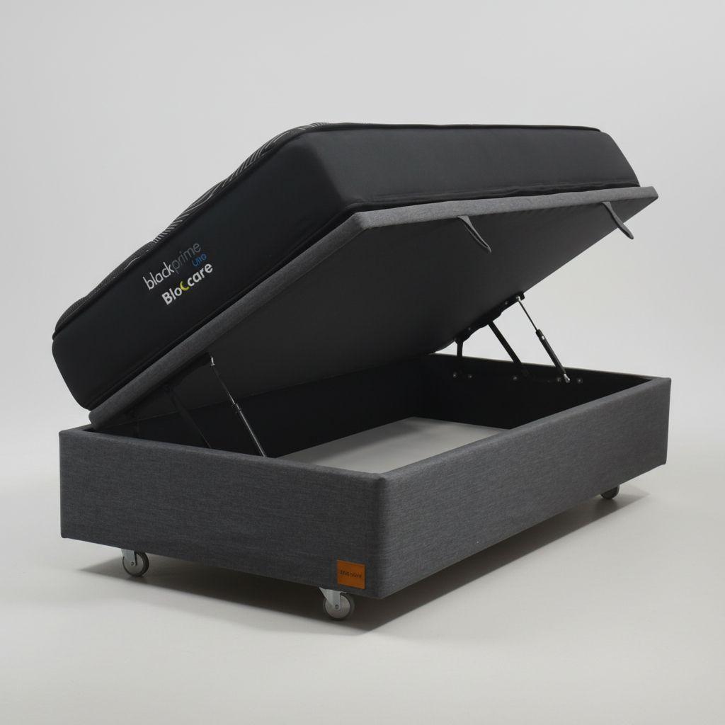 Cama Baul 1 5 Plaza L200 cm Colchon Black Prime Modelo Uno Rueda Pyton Gris-2