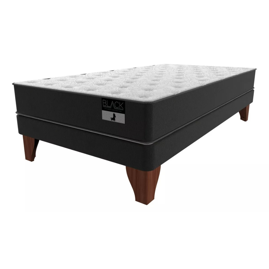Cama 1 plaza modelo Black largo 190 cm patas de madera 20 cm-0