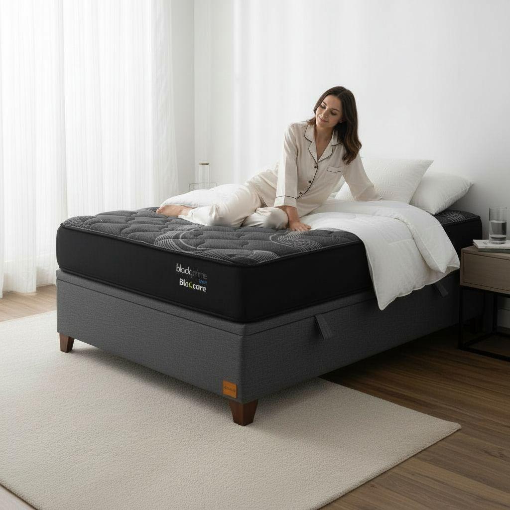 Cama Baul 1 Plaza L200 cm Colchon Black Prime Modelo Uno Con Patas De Madera 4 5 cm Gris-5