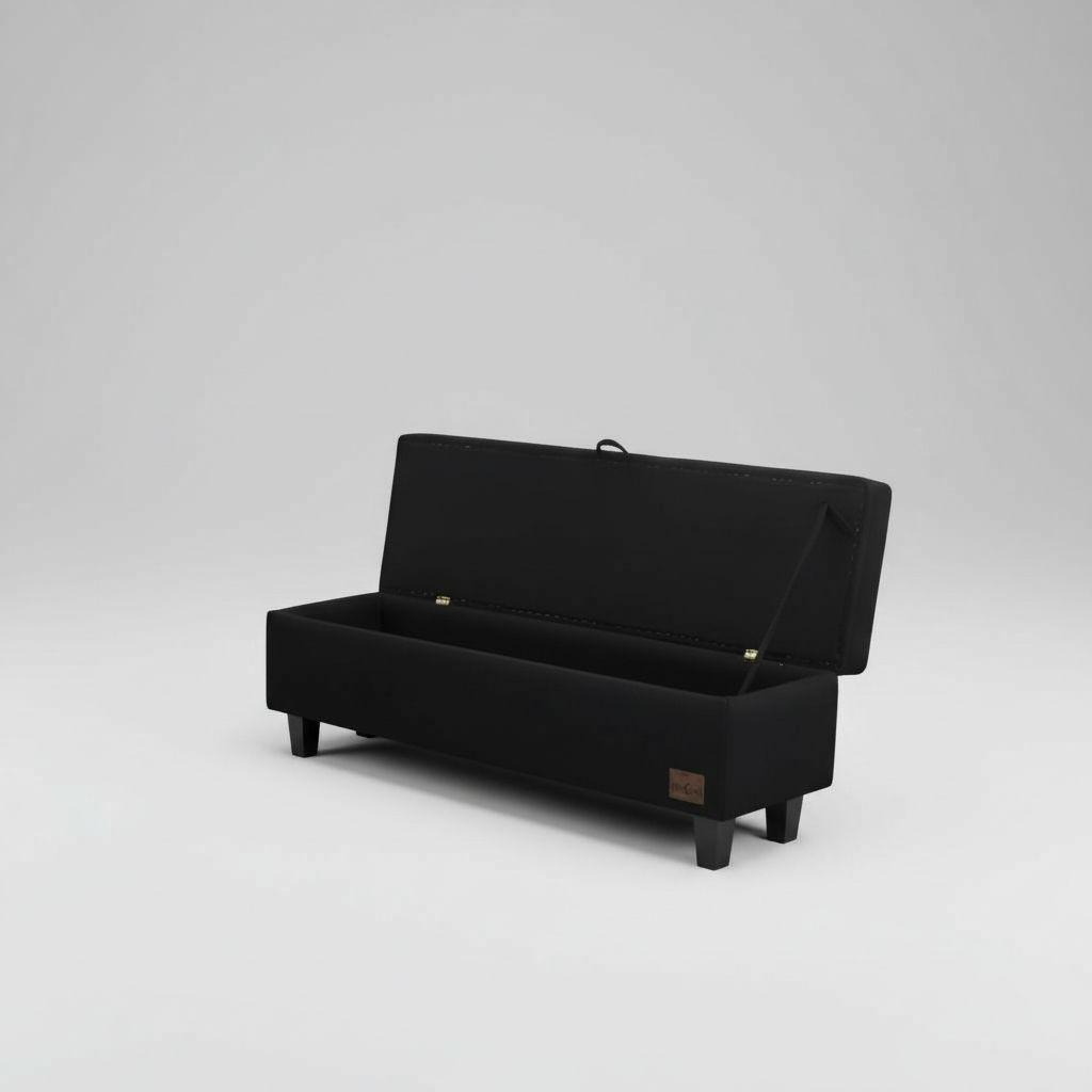 Banqueta Piecera 130 cm Tapiz Genova Negro-2