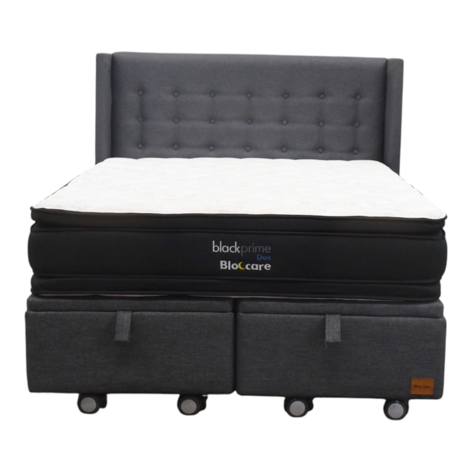 Cama Baul 2 Plaza L200 cm Colchon Black Prime Modelo Dos Respaldo Rueda Logo Gris-3
