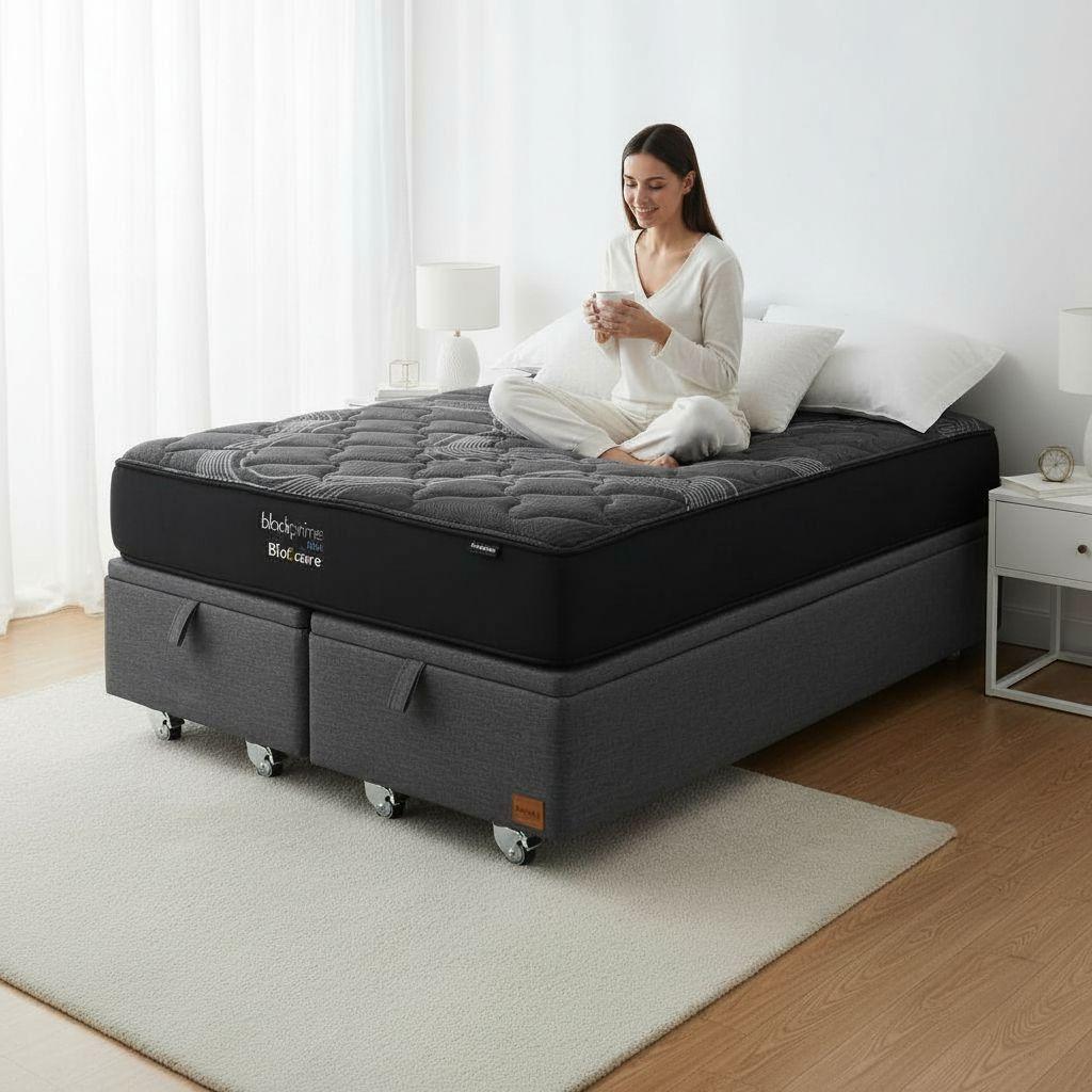 Cama Baul Super King L200 Colchon Black Prime Modelo Uno Rueda Deluxe Gris-5