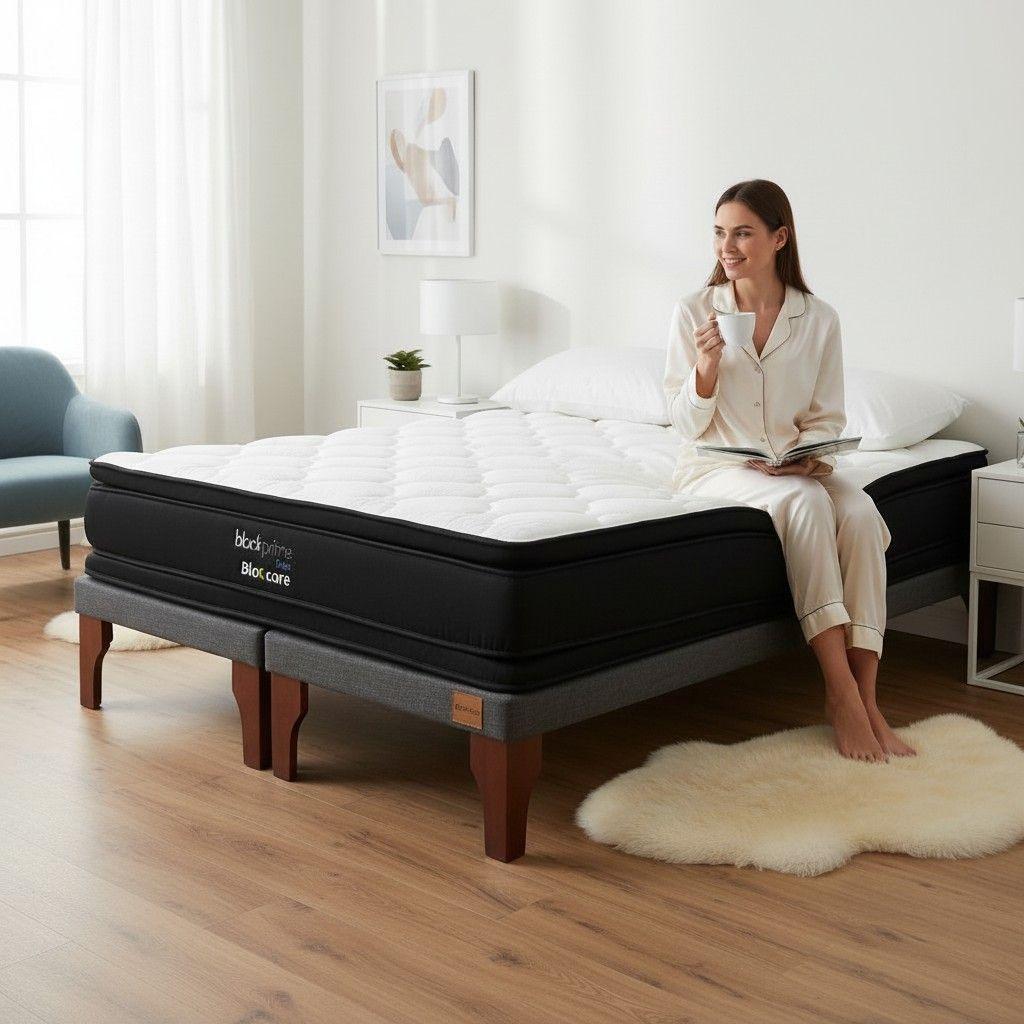 Cama 2 Plazas Box 8 L190cm Colchon Modelo 2 Con Pata 4 5 Cm -0
