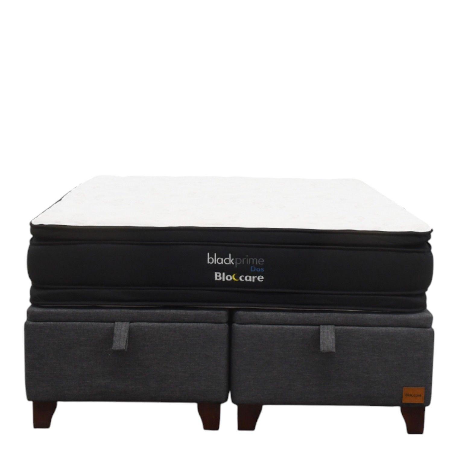 Cama Baul King L200 cm Colchon Black Prime Modelo Dos Con Patas De Madera 11 cm Gris-3