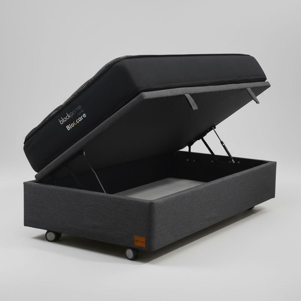 Cama Baul 1 5 Plaza L200 Colchon Black Prime Modelo Uno Rueda Logo Gris-2