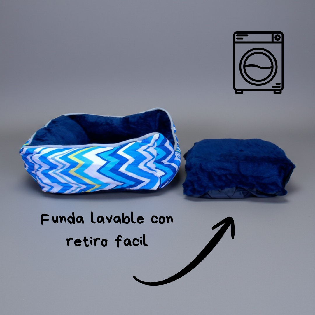 Cama Para Mascotas Espuma - Talla L (Tricolor AZUL)-3
