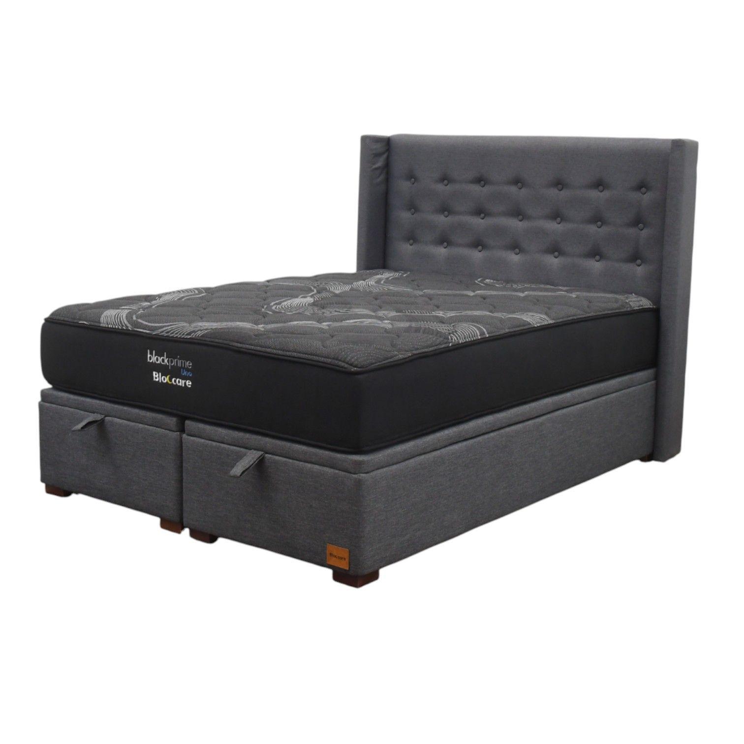 Cama Baul 2 Plaza L200 cm Colchon Black Prime Modelo Uno Respaldo Con Pata de 4 5 cm Gris-0