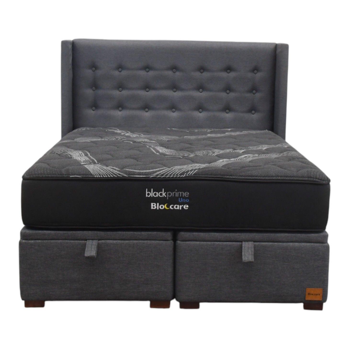 Cama Baul 2 Plaza L200 cm Colchon Black Prime Modelo Uno Respaldo Con Pata de 4 5 cm Gris-1