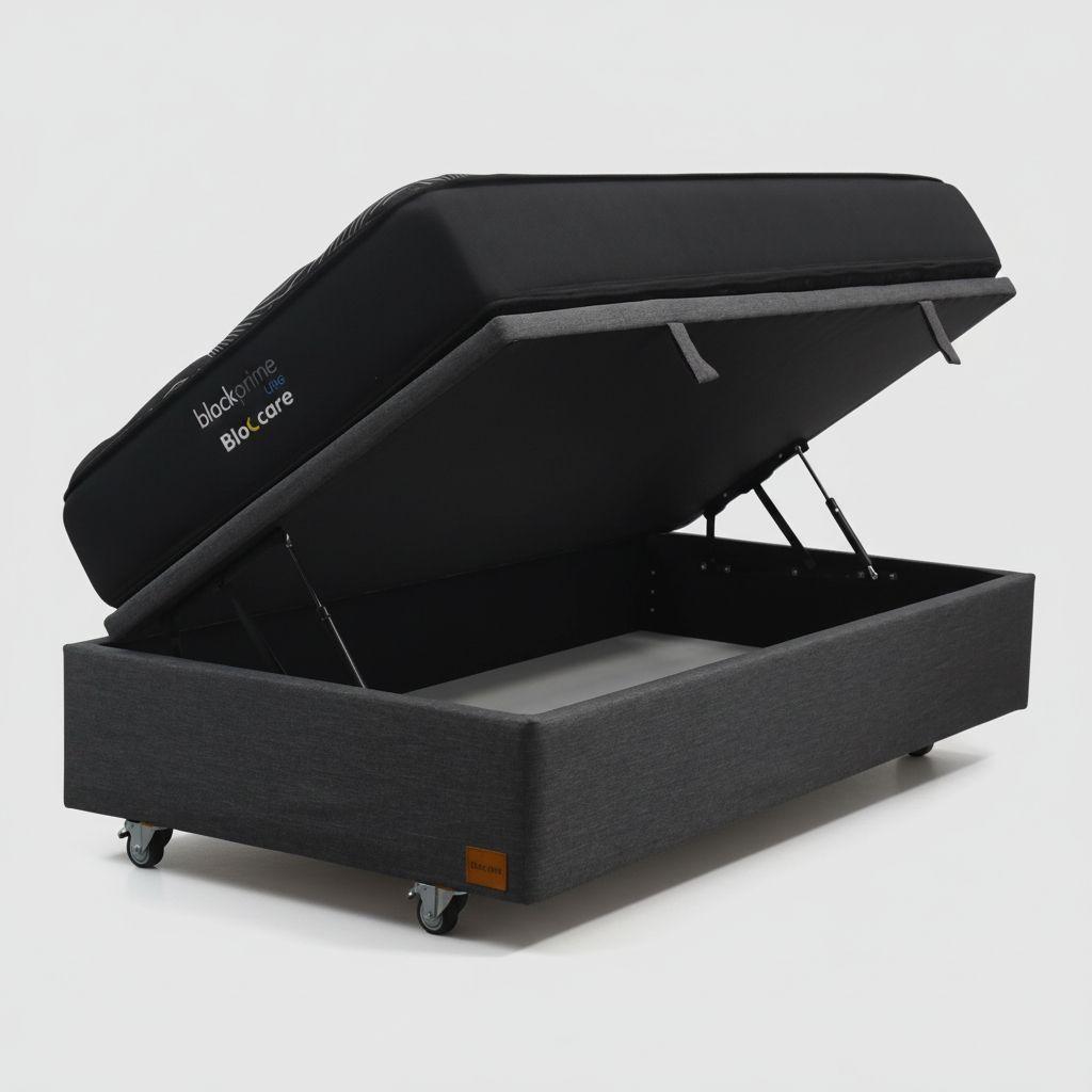 Cama Baul 1 Plaza L200 cm Colchon Black Prime Modelo Uno Rueda Deluxe Gris-2
