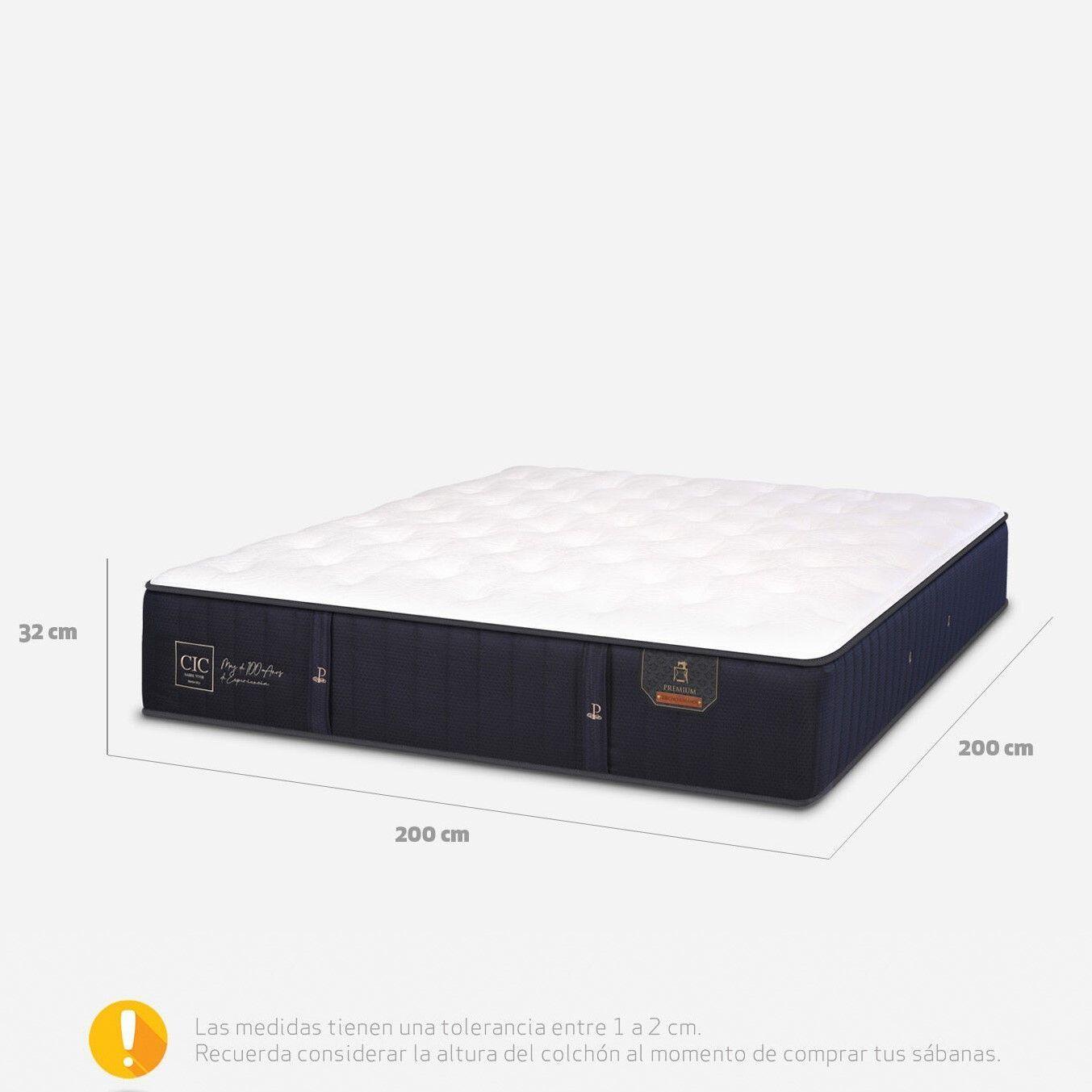 Cama Tradicional 2 Plazas + Colchon Premium CIC / Patas De Madera 19.5 cm - Largo 200 cm-2
