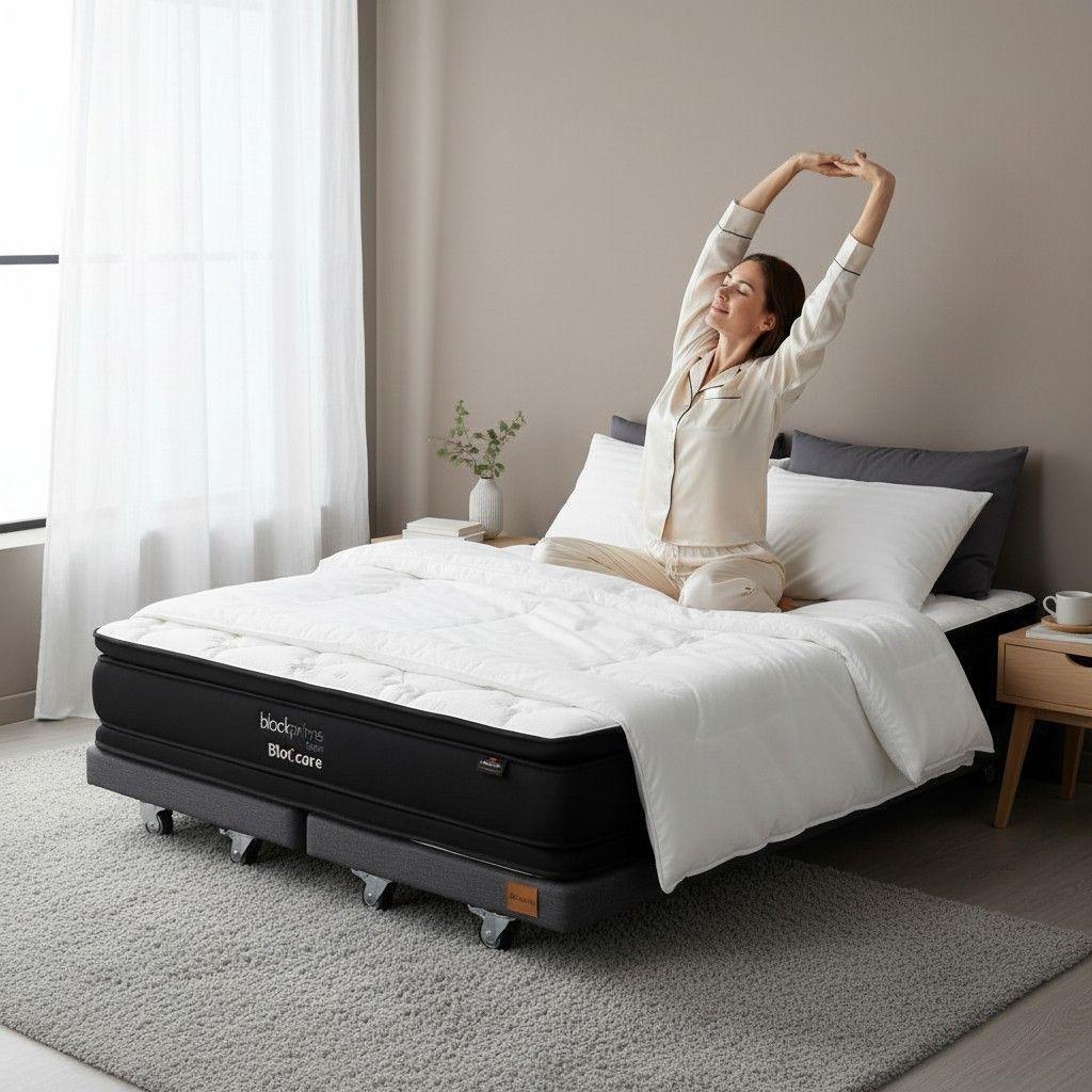 Cama King Box 8 cm L200 cm Colchon Black Prime Modelo Dos Con Rueda Deluxe Gris-0