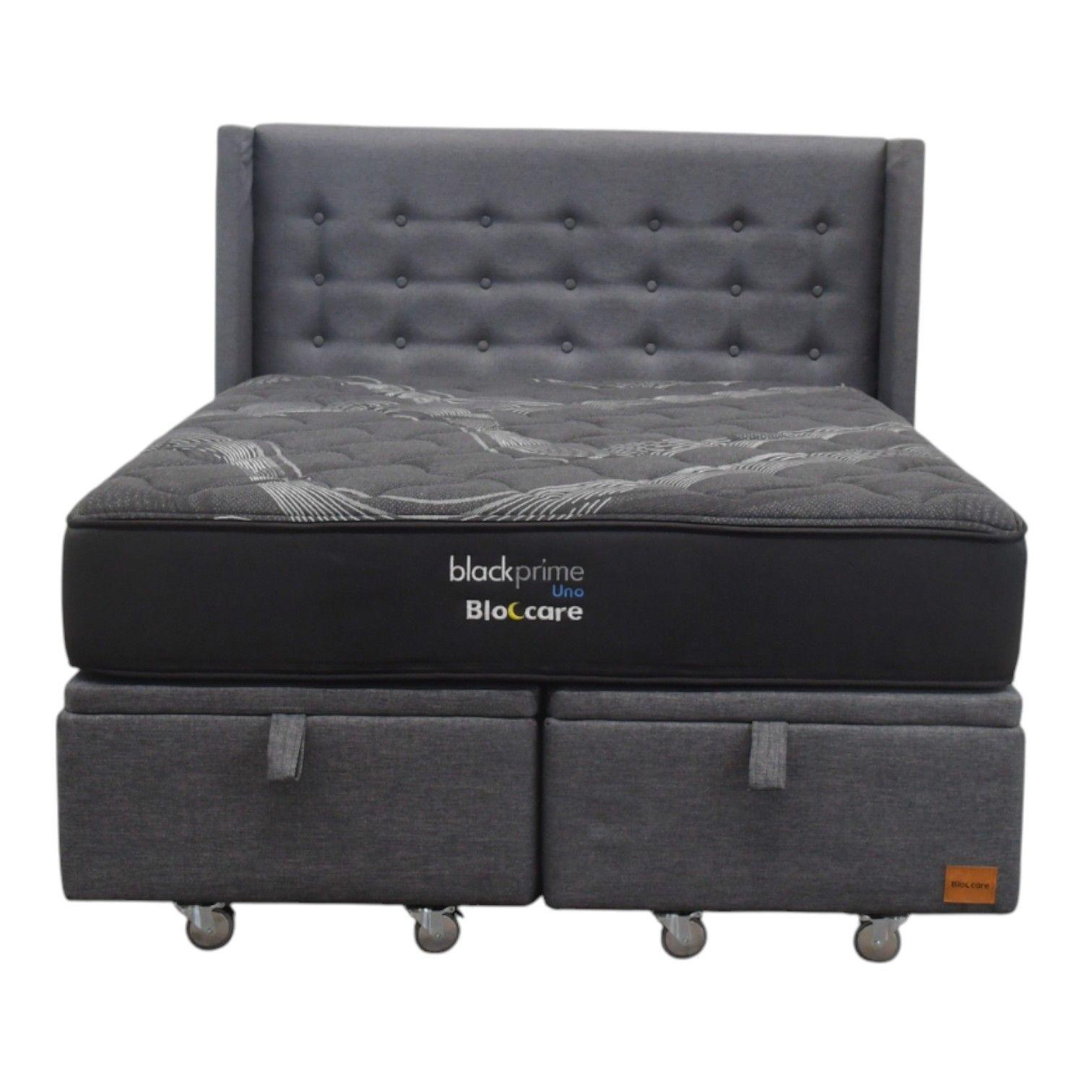 Cama Baul King L200 cm Colchon Black Prime Modelo Uno Respaldo Rueda Pyton Gris-4