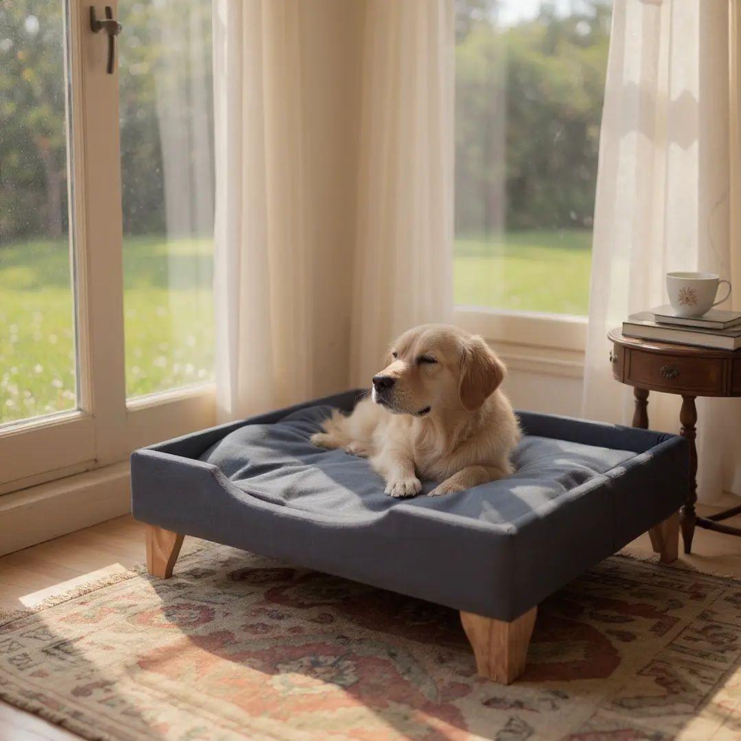Cama de Mascotas - Talla XL EXTRA (110x80 cm) / Patas De Madera 11 cm (Negro)-0