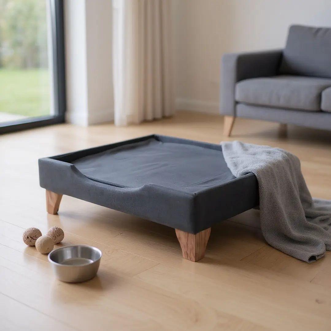 Cama de Mascotas - Talla XL EXTRA (110x80 cm) / Patas De Madera 11 cm (Negro)-1
