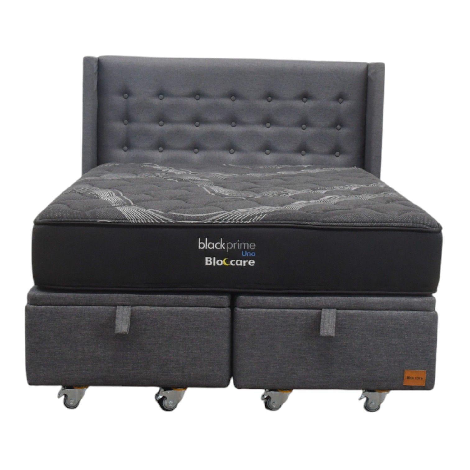 Cama Baul Super King L200 Colchon Black Prime Modelo Uno Respaldo Rueda Deluxe Gris-4