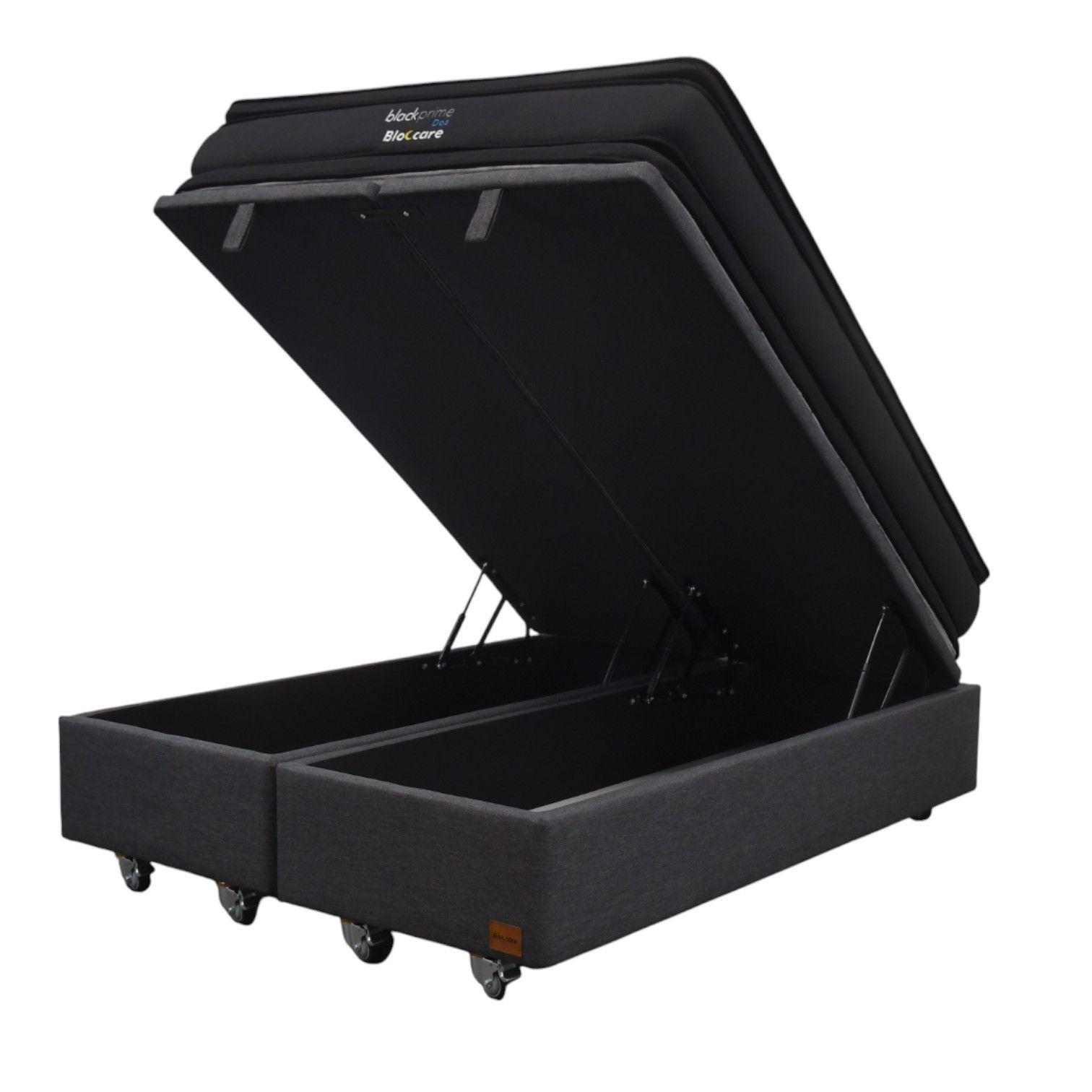 Cama Baul King L200 cm Colchon Black Prime Modelo Dos Rueda Deluxe Gris-3